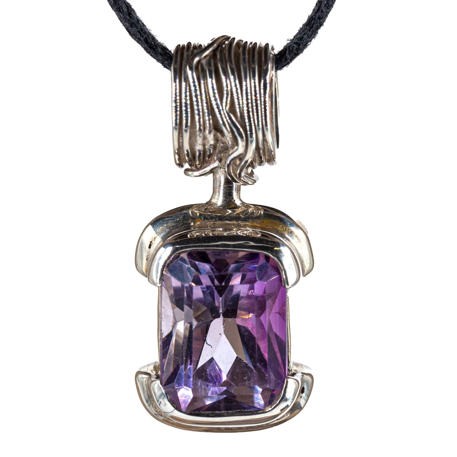 Pendentif Améthyste argent - pierre facettée - 5.8gr - pendentif-argent-amethyste-gemme-bresil-ampd14 - CRISTAL SOURCES