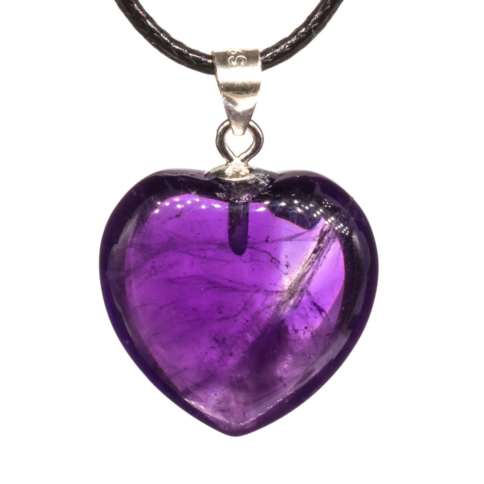 Pendentif Améthyste coeur sur bélière argent - pendentif-amethyste-coeur-argent - CRISTAL SOURCES