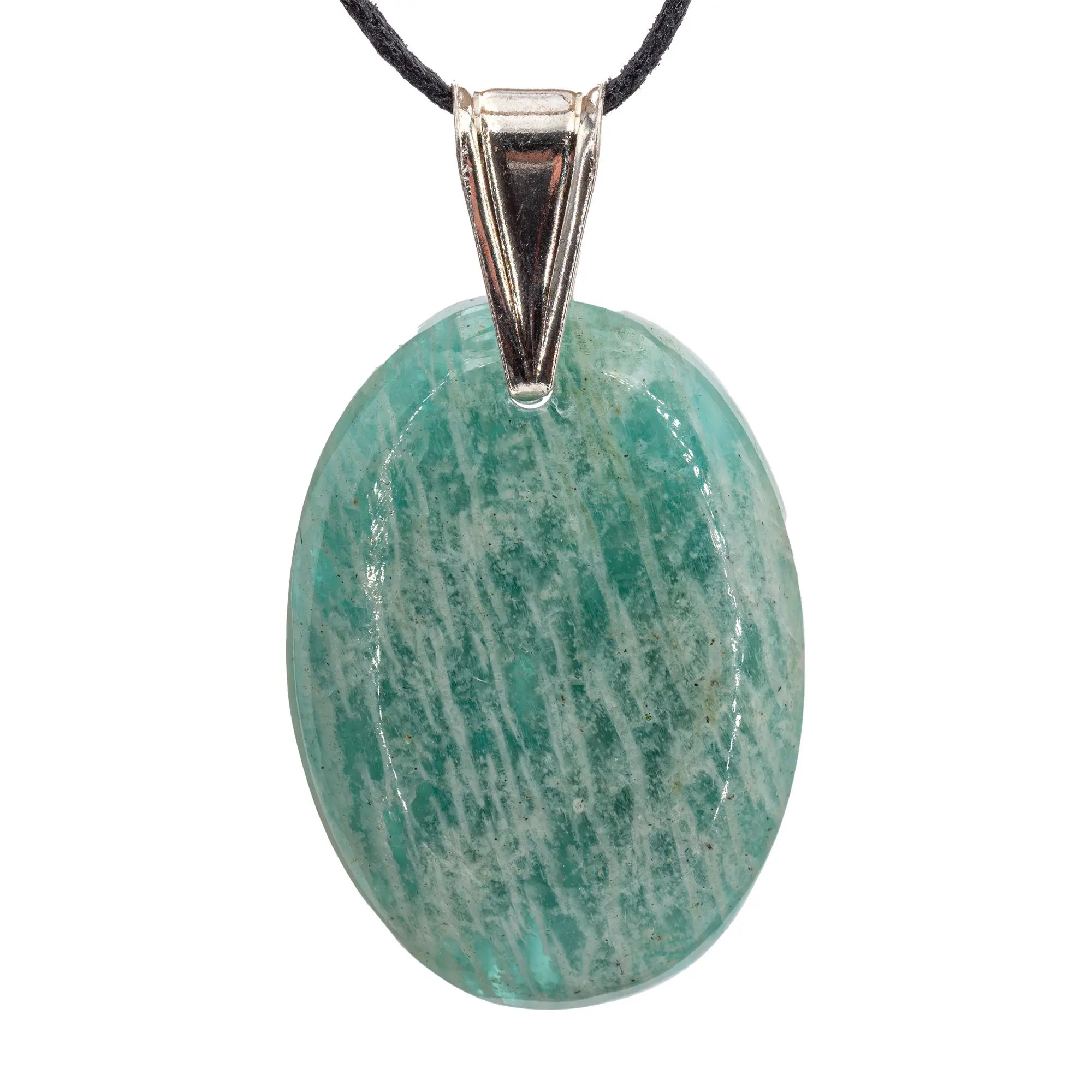 Pendentif Amazonite sur bélière argent - pendentif-argent-amazonite-cs-ovale-amzpd3 - CRISTAL SOURCES