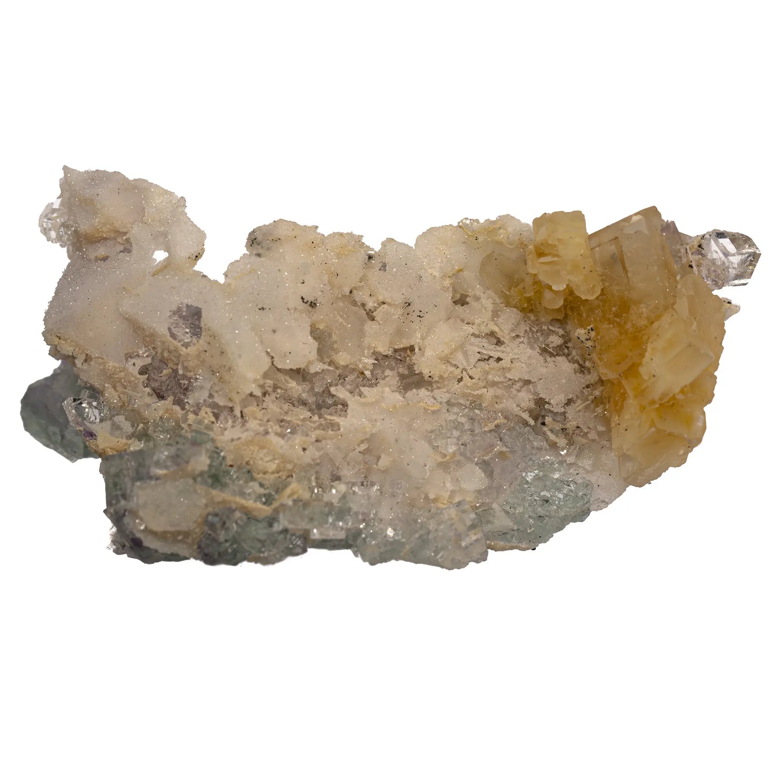 Baryte jaune cristaux bruts sur fluorite - Marsanges, France - baryte-jaune-fluorite-marsange-france-bar11 - CRISTAL SOURCES