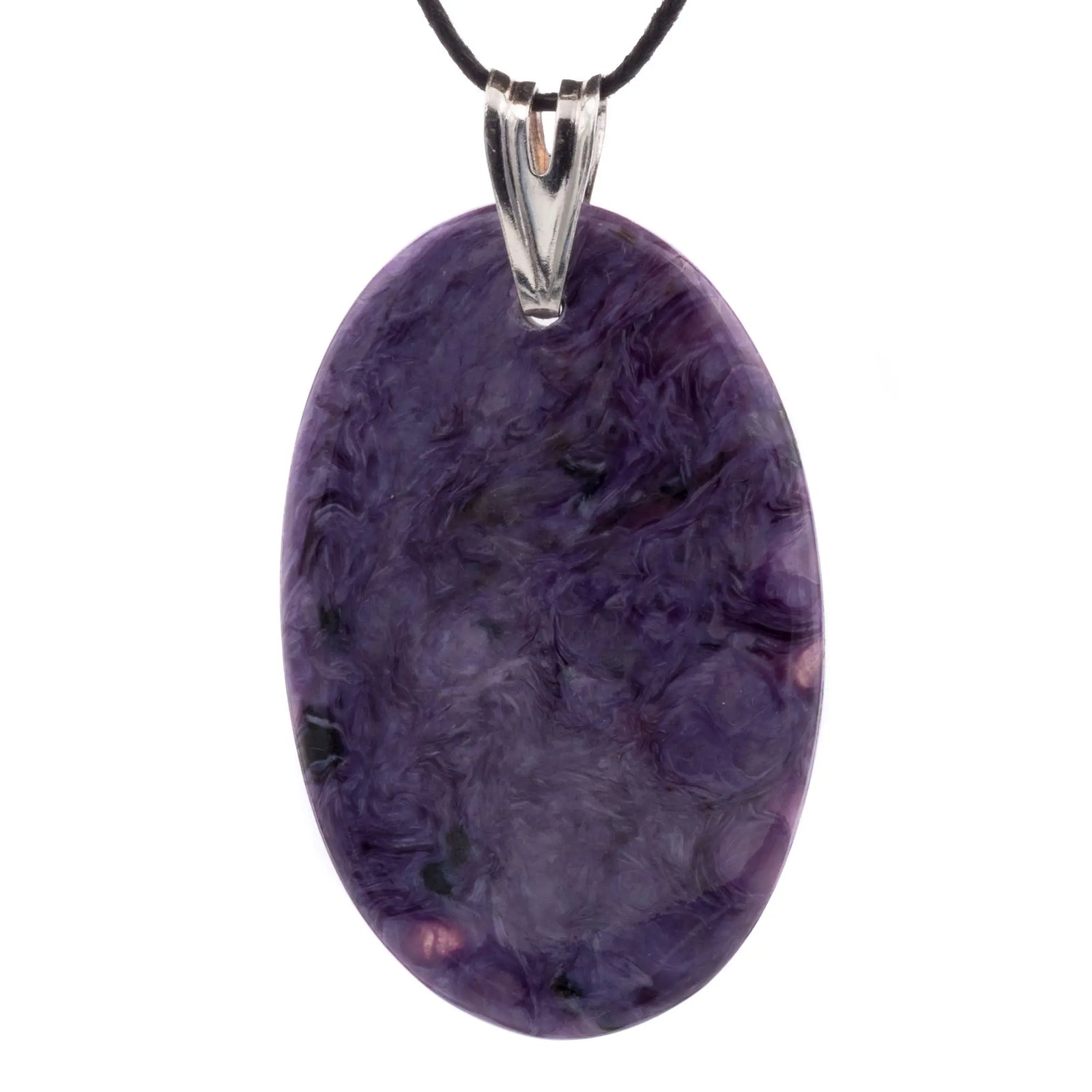 Pendentif cabochon Charoïte - Bijou artisanal en argent - pendentif-argent-charoite-chapd3 - CRISTAL SOURCES