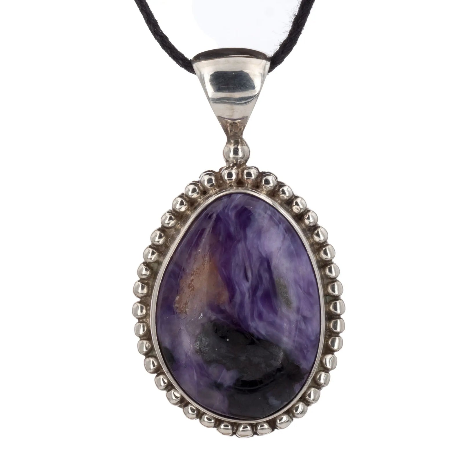 Pendentif en Charoïte sertie Argent - cabochon - pendentif-argent-charoite-gemme-chapd4 - CRISTAL SOURCES