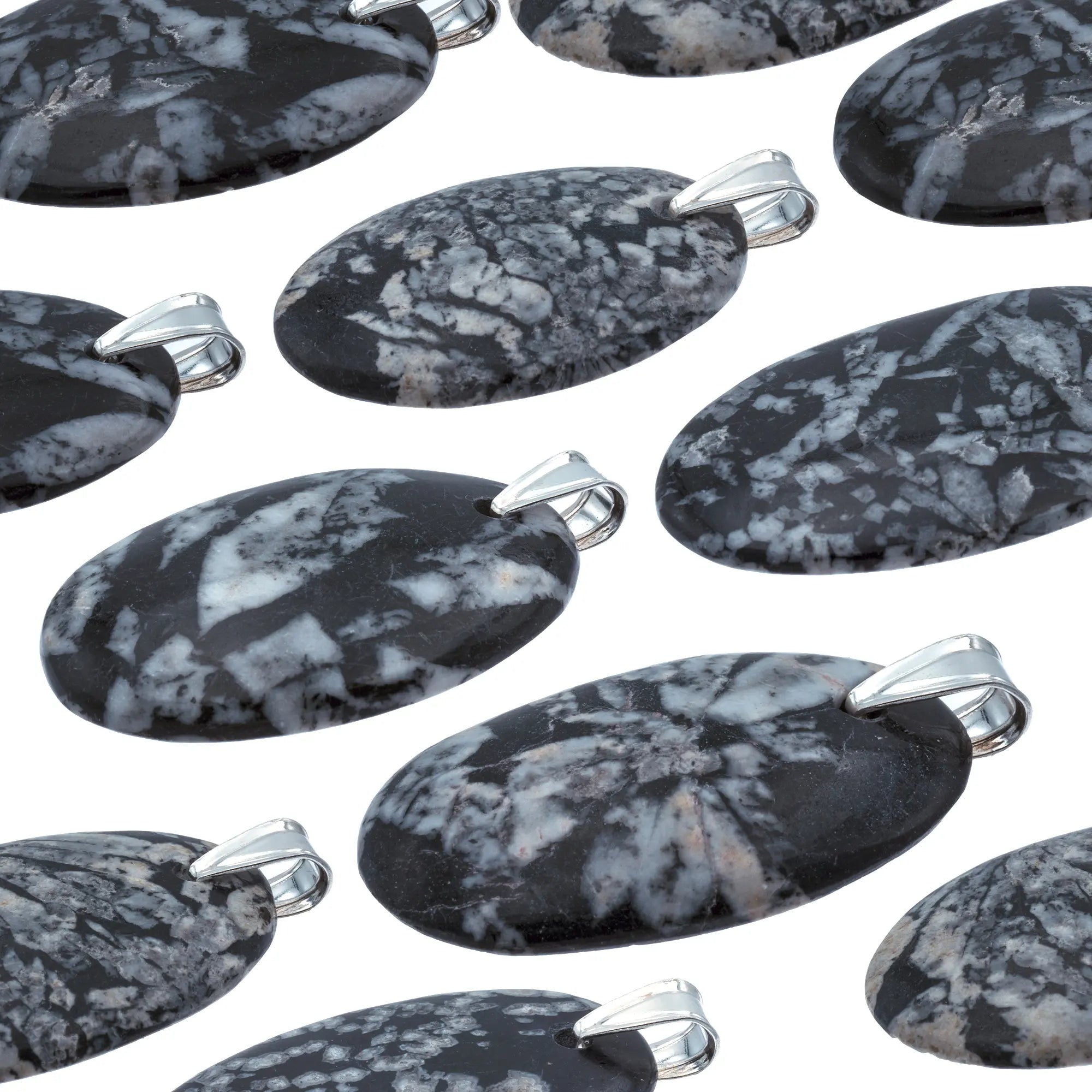 Pendentif chrysantheme stone argent - ovale - 3,5 à 4 cm - CRISTAL SOURCES