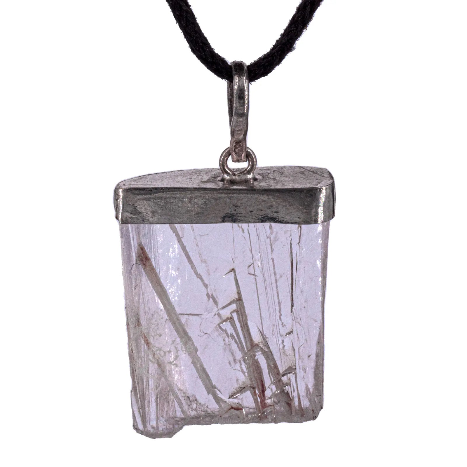 Pendentif kunzite argent - cristal brut - 3,2 cm - pendentif-argent-kunzite-cristal-brut-bresil-4gr-kunpd8 - CRISTAL SOURCES