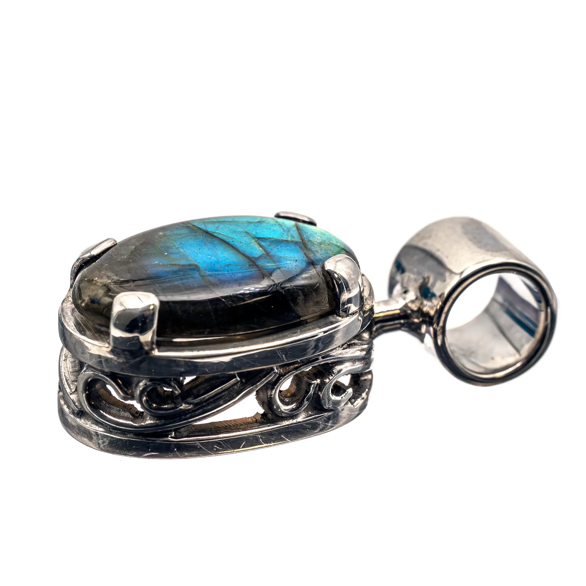 Pendentif Labradorite argent - pierre facettée - reflet bleu - pendentif-argent-labradorite-bleue-vert-gemme-madagascar-lbpd8 - CRISTAL SOURCES