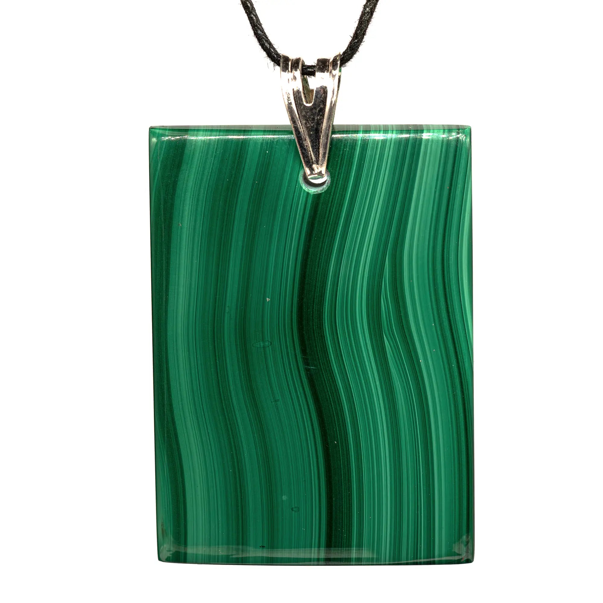 Pendentif Malachite sur bélière argent - pendentif-argent-malachite-polie-congo-malapd10 - CRISTAL SOURCES
