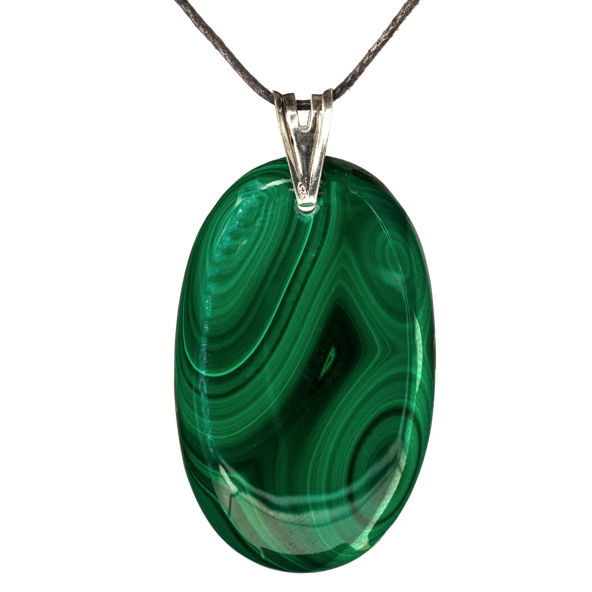 Pendentif Malachite argent - pendentif-argent-malachite-polie-congo-malapd5 - CRISTAL SOURCES