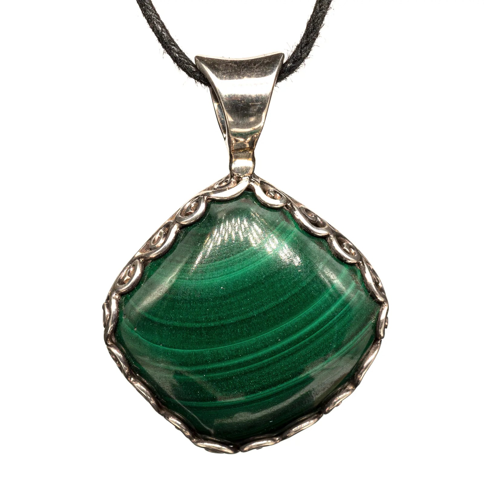 Pendentif Malachite carré sur argent - pendentif-malachite-argent-malapd9 - CRISTAL SOURCES