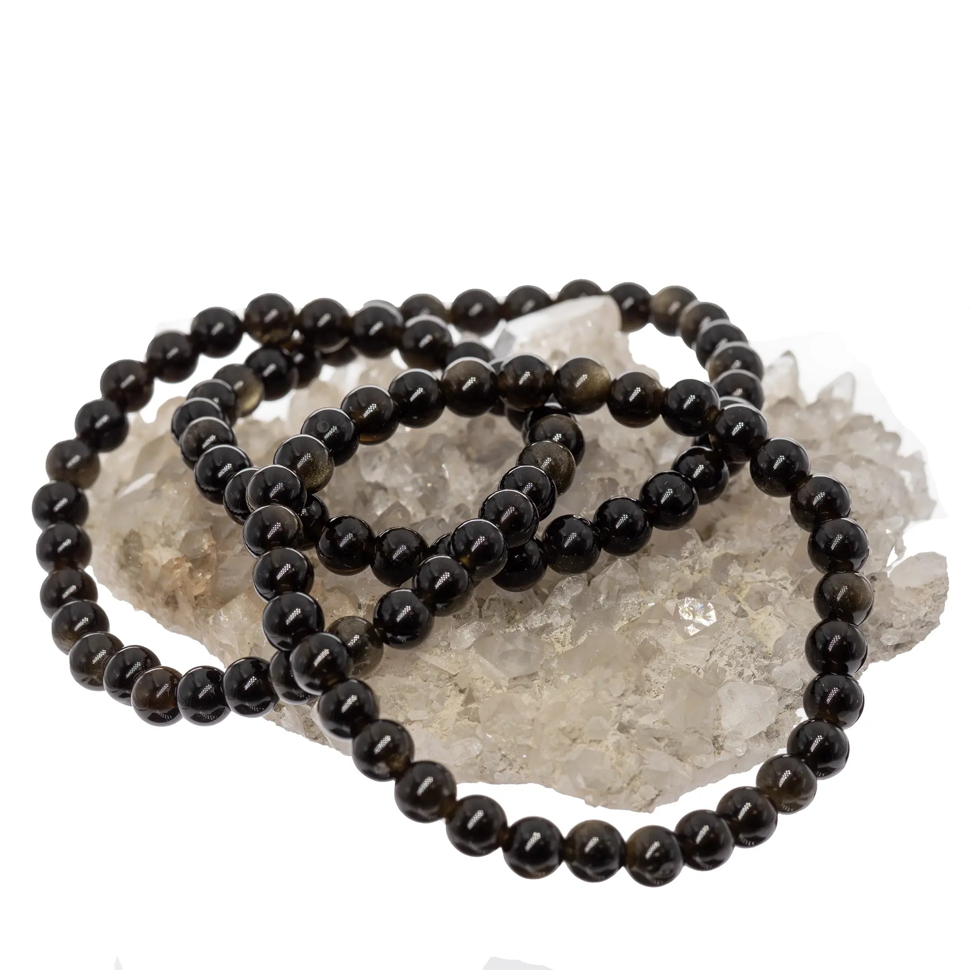 Bracelet Obsidienne dorée perle ronde 6mm - CRISTAL SOURCES