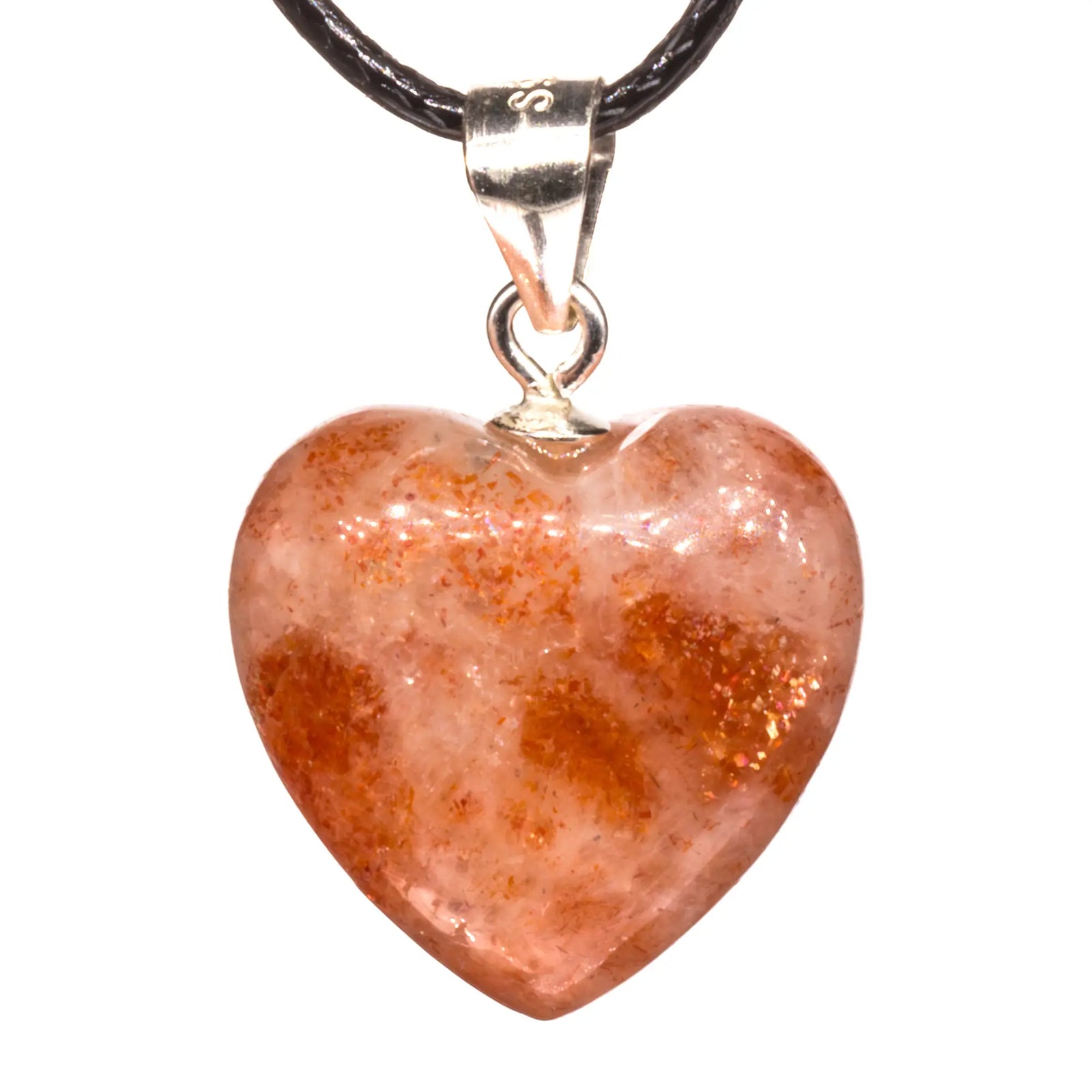 Pendentif Pierre de soleil argent - cœur - CRISTAL SOURCES