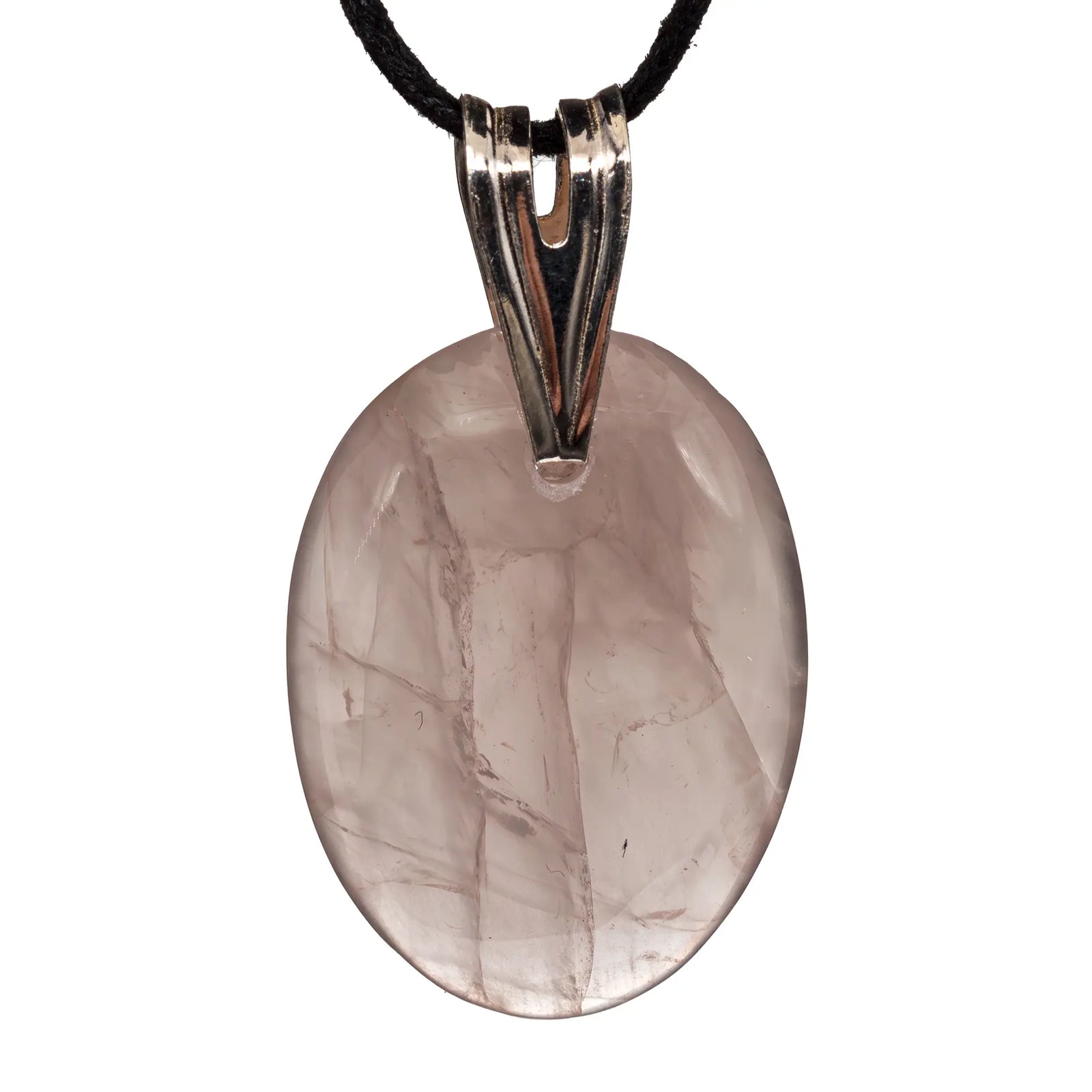 Pendentif Quartz Rose sur bélière argent - pendentif-argent-quartz-rose-poli-bresil-qrpd1 - CRISTAL SOURCES