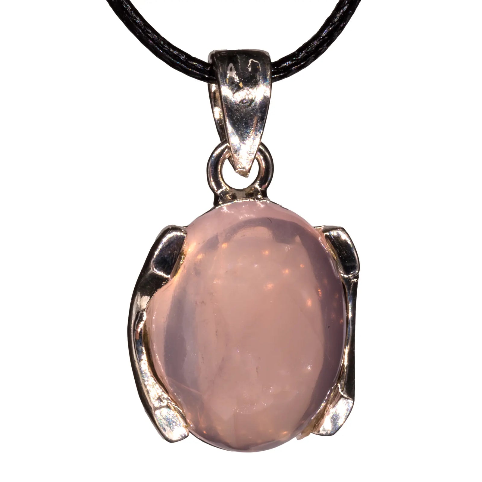 Pendentif Quartz Rose pierre polie sur argent - pendentif-quartz-rose-pierre-polie-argent-qrpd5 - CRISTAL SOURCES