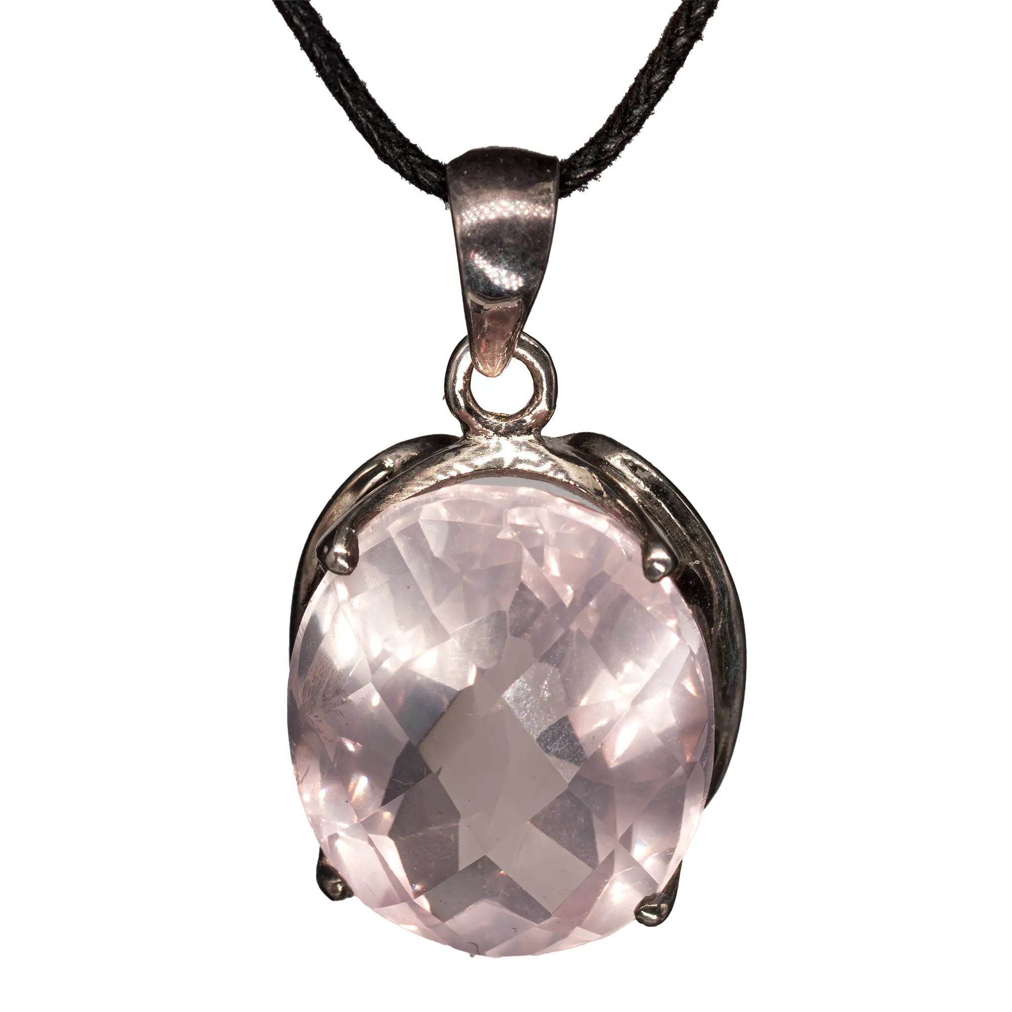 Pendentif Quartz Rose argent - pierre facettée - pendentif-argent-quartz-rose-gemme-bresil-qrpd8 - CRISTAL SOURCES