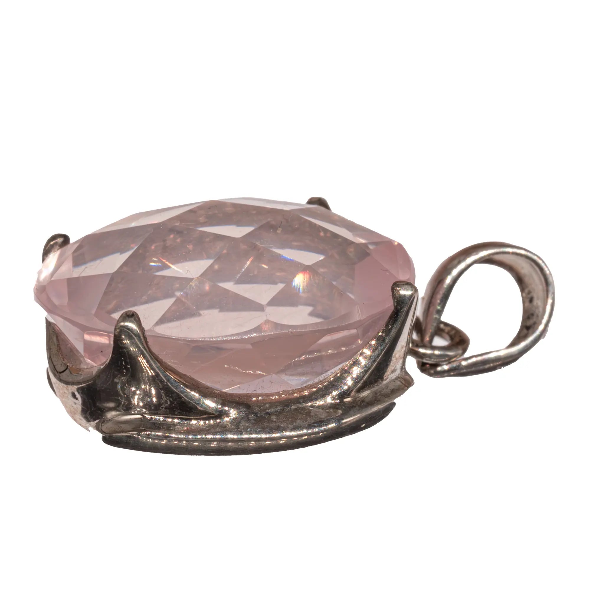 Pendentif Quartz Rose argent - pierre facettée - pendentif-argent-quartz-rose-gemme-bresil-qrpd8 - CRISTAL SOURCES