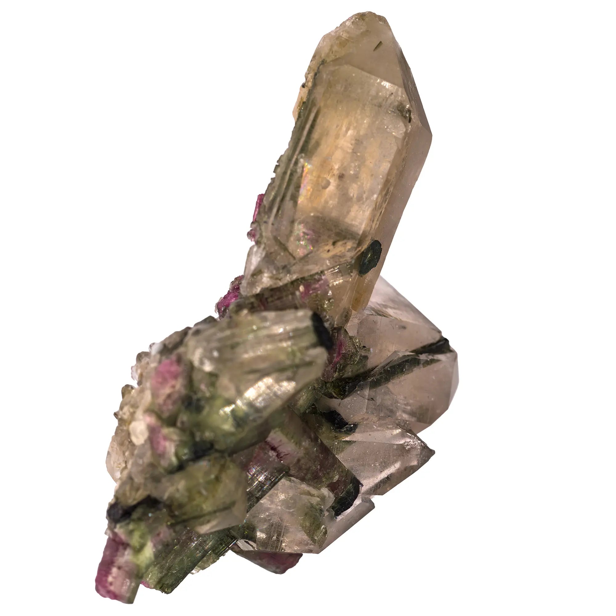 Tourmaline melon d'eau 14 cristaux sur quartz - collection - CRISTAL SOURCES