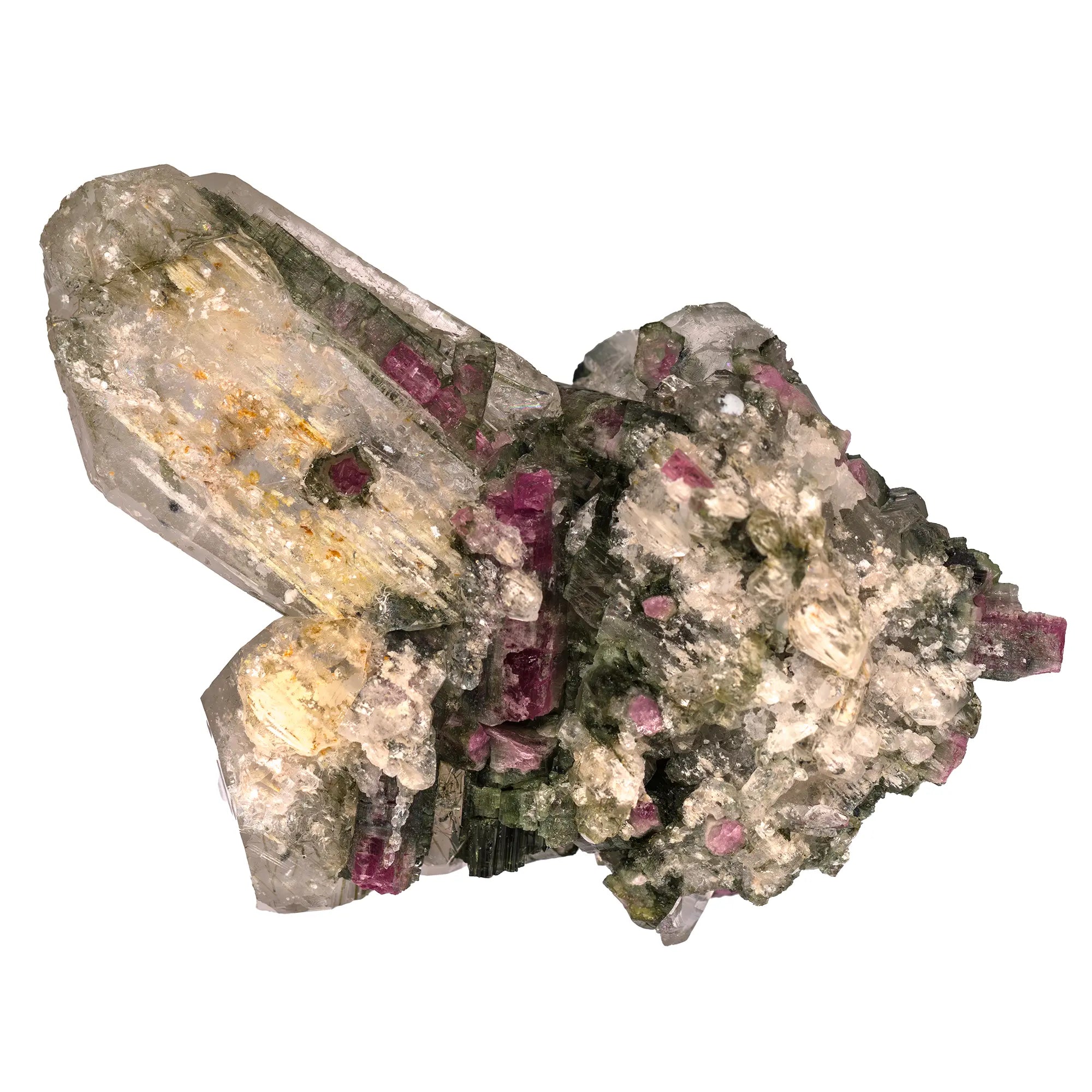 Tourmaline melon d'eau 14 cristaux sur quartz - collection - CRISTAL SOURCES