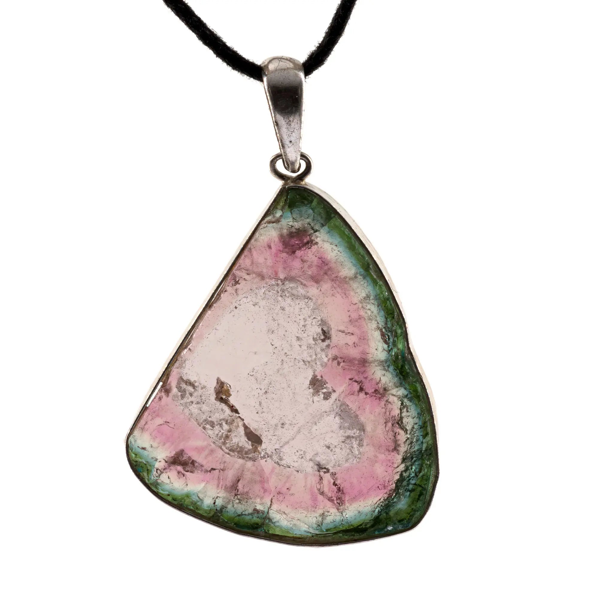 Pendentif Tourmaline Melon Eau argent - tranche polie - pendentif-argent-tourmaline-melon-eau-polie-bresil-tmepd2 - CRISTAL SOURCES