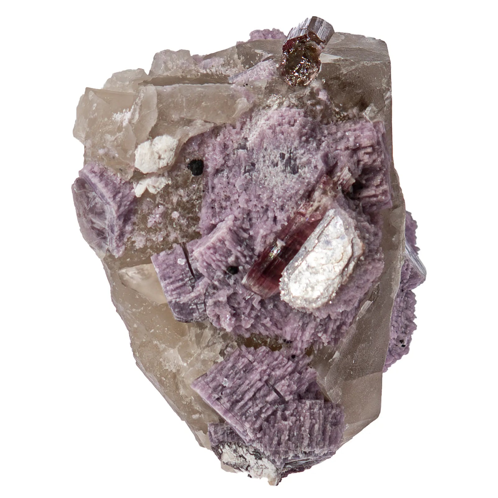 Tourmaline rose cristaux avec lépidolite sur quartz - Brésil