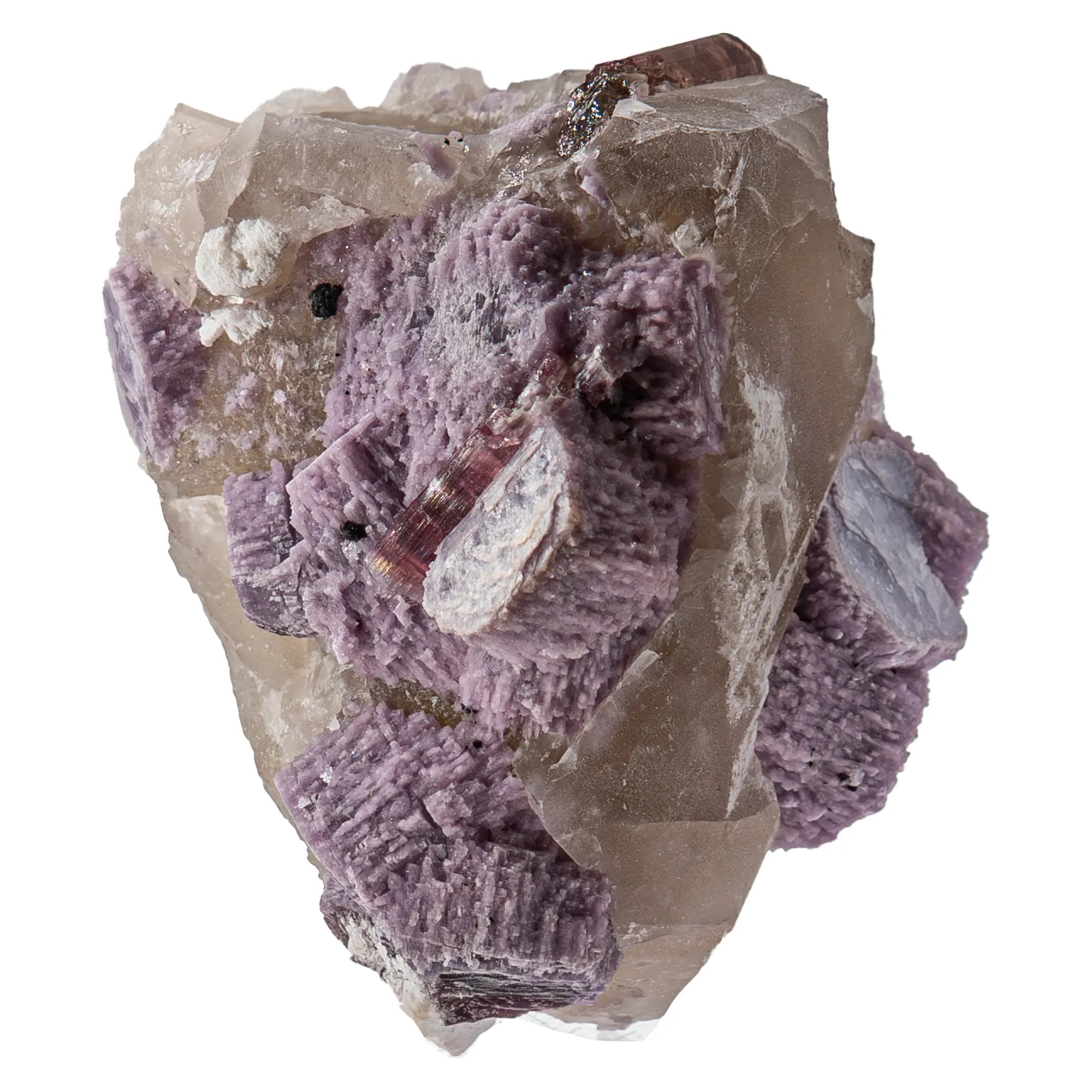 Tourmaline rose cristaux avec lépidolite sur quartz - Brésil