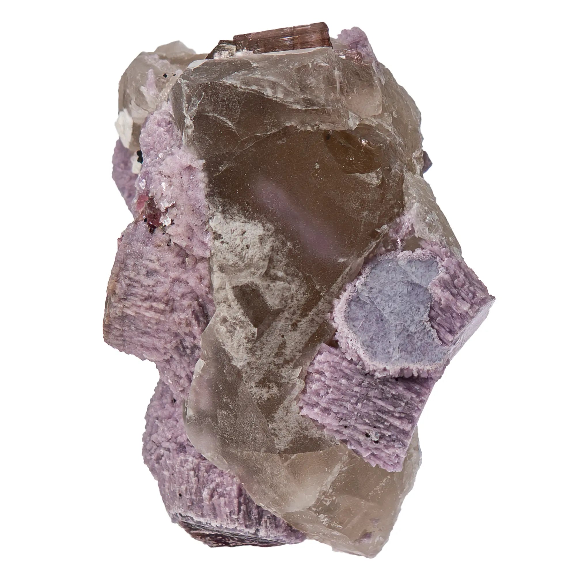 Tourmaline rose cristaux avec lépidolite sur quartz - Brésil