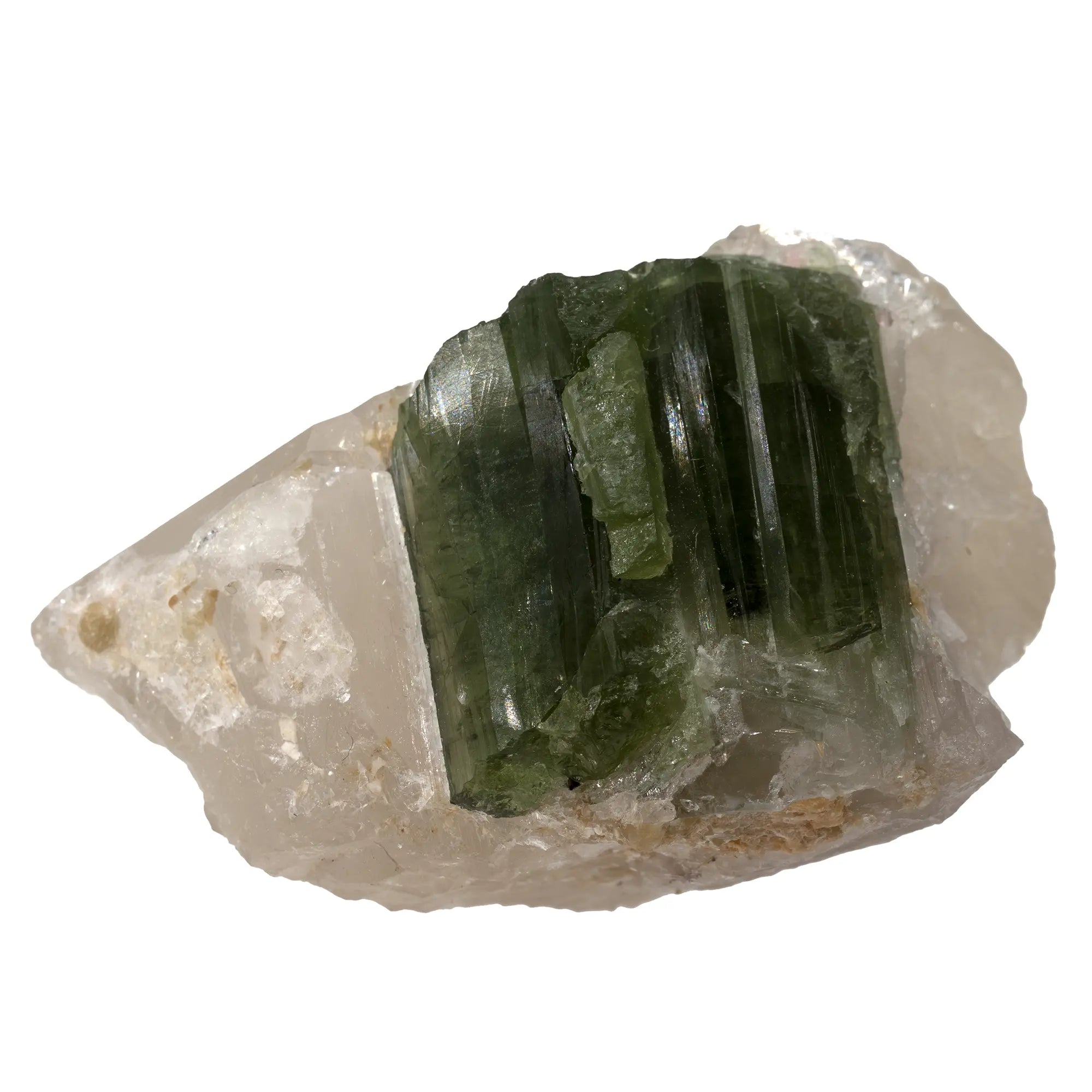 Tourmaline verte sur quartz - Brésil - tourmaline-verte-sur-quartz-bresil-tv1 - CRISTAL SOURCES