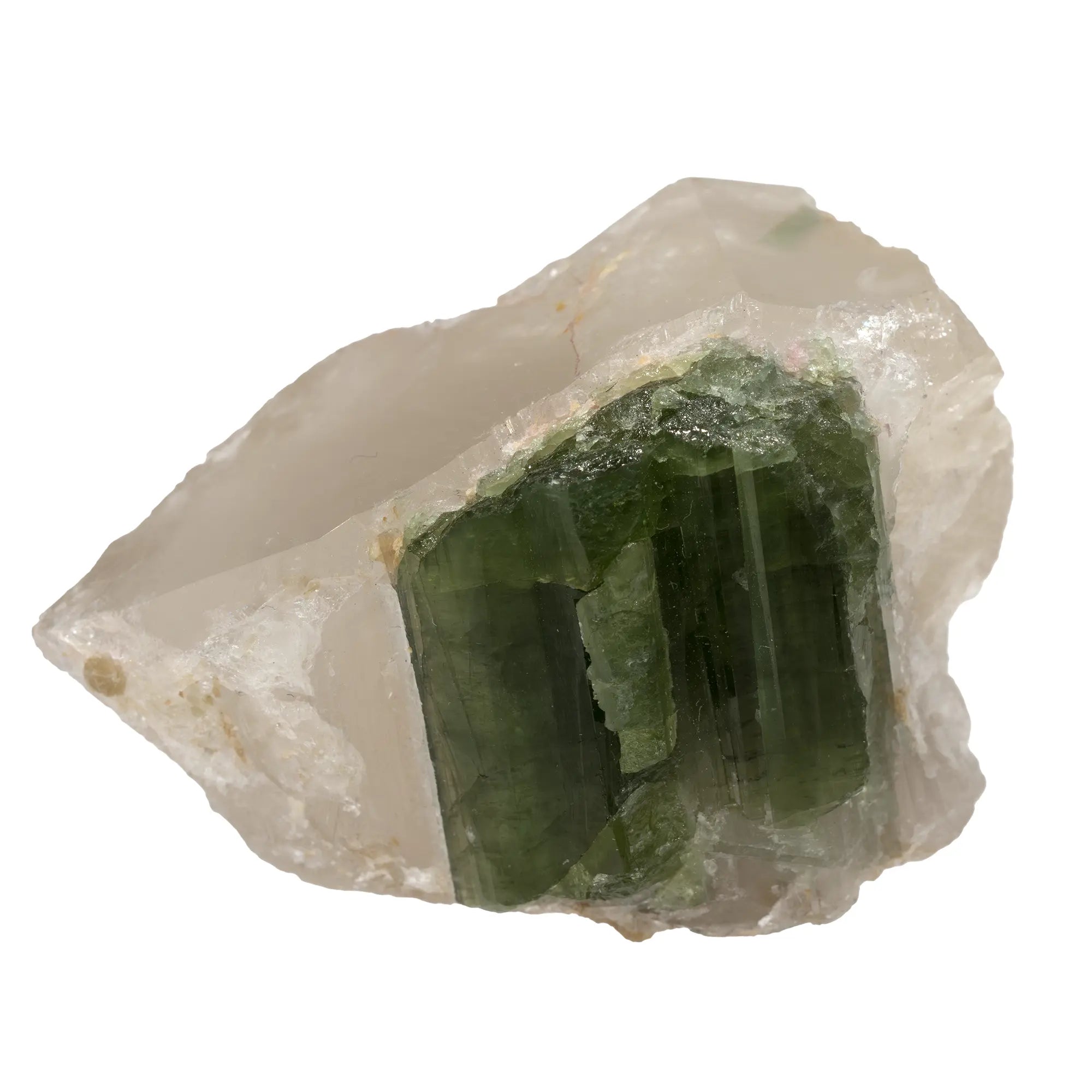 Tourmaline verte sur quartz - Brésil - tourmaline-verte-sur-quartz-bresil-tv1 - CRISTAL SOURCES