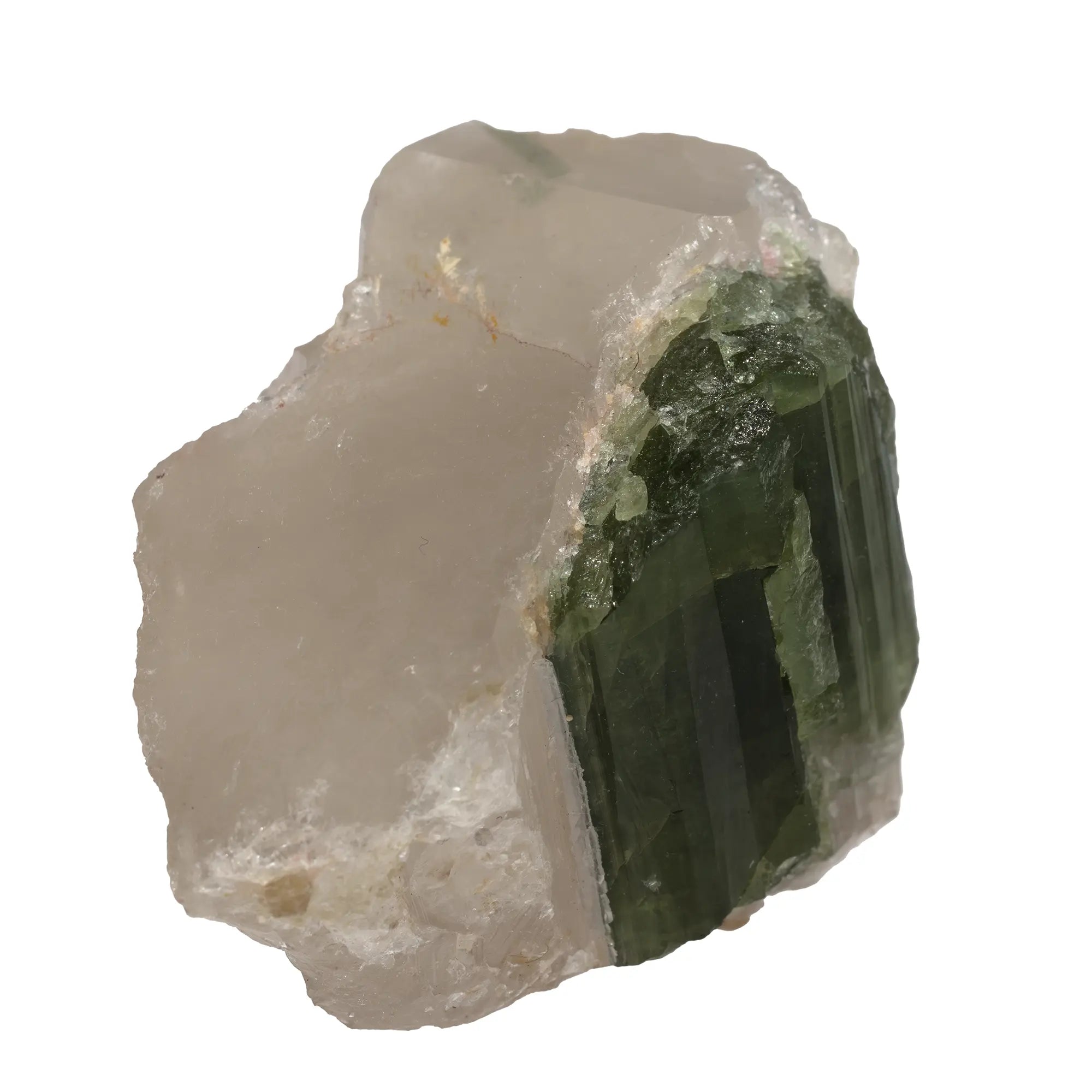 Tourmaline verte sur quartz - Brésil - tourmaline-verte-sur-quartz-bresil-tv1 - CRISTAL SOURCES