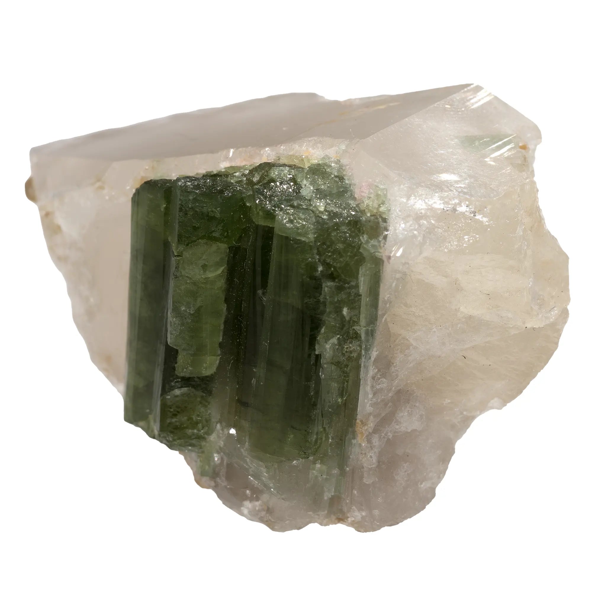 Tourmaline verte sur quartz - Brésil - tourmaline-verte-sur-quartz-bresil-tv1 - CRISTAL SOURCES