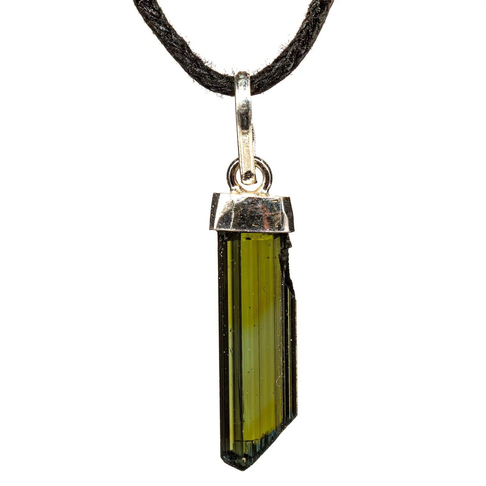 Pendentif Tourmaline verte argent - cristal - pendentif-argent-tourmaline-verte-brut-bresil-tvpd6 - CRISTAL SOURCES