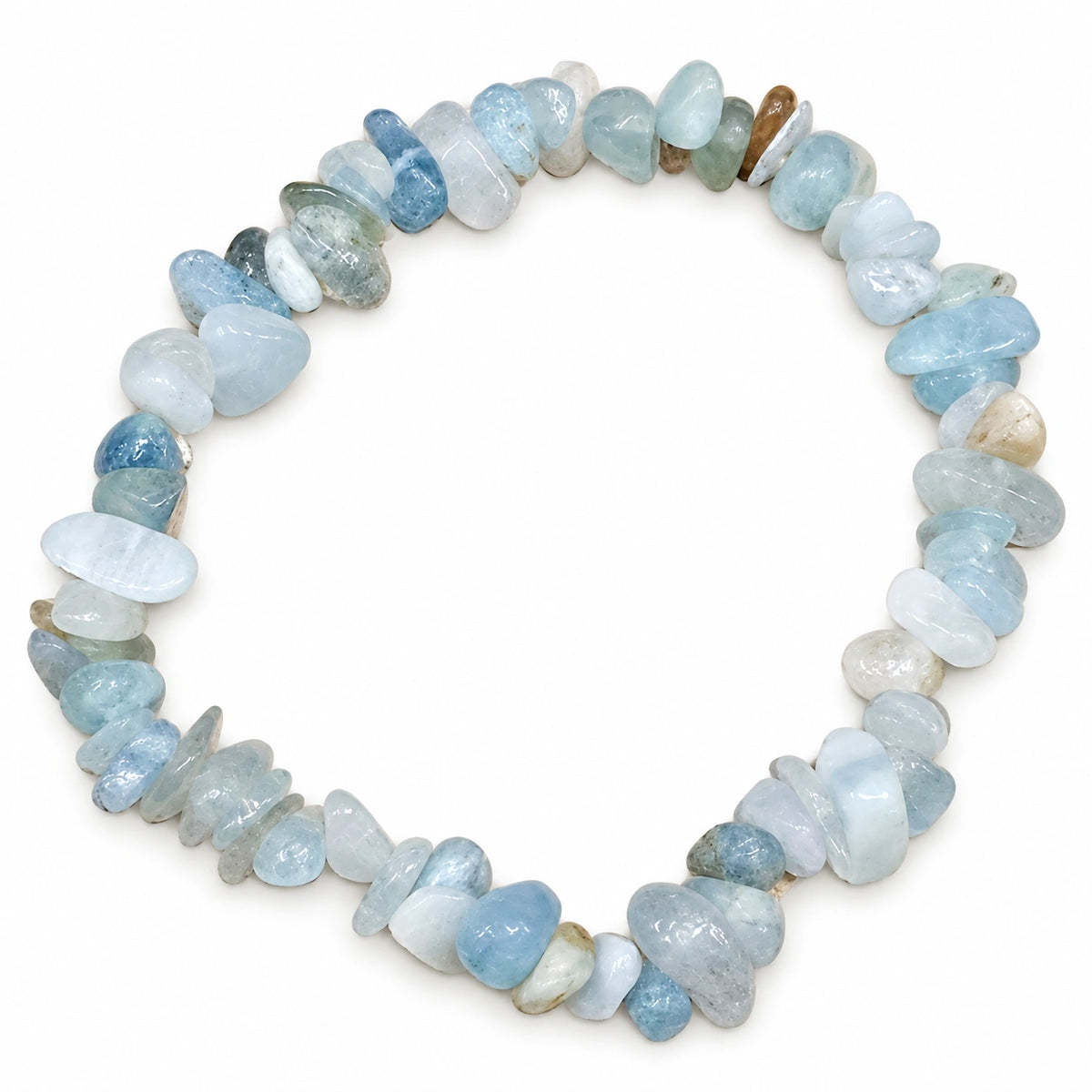 Bracelet en véritable aigue-marine à perles baroques naturelles bleu clair, pour homme et femme, sur fond blanc.