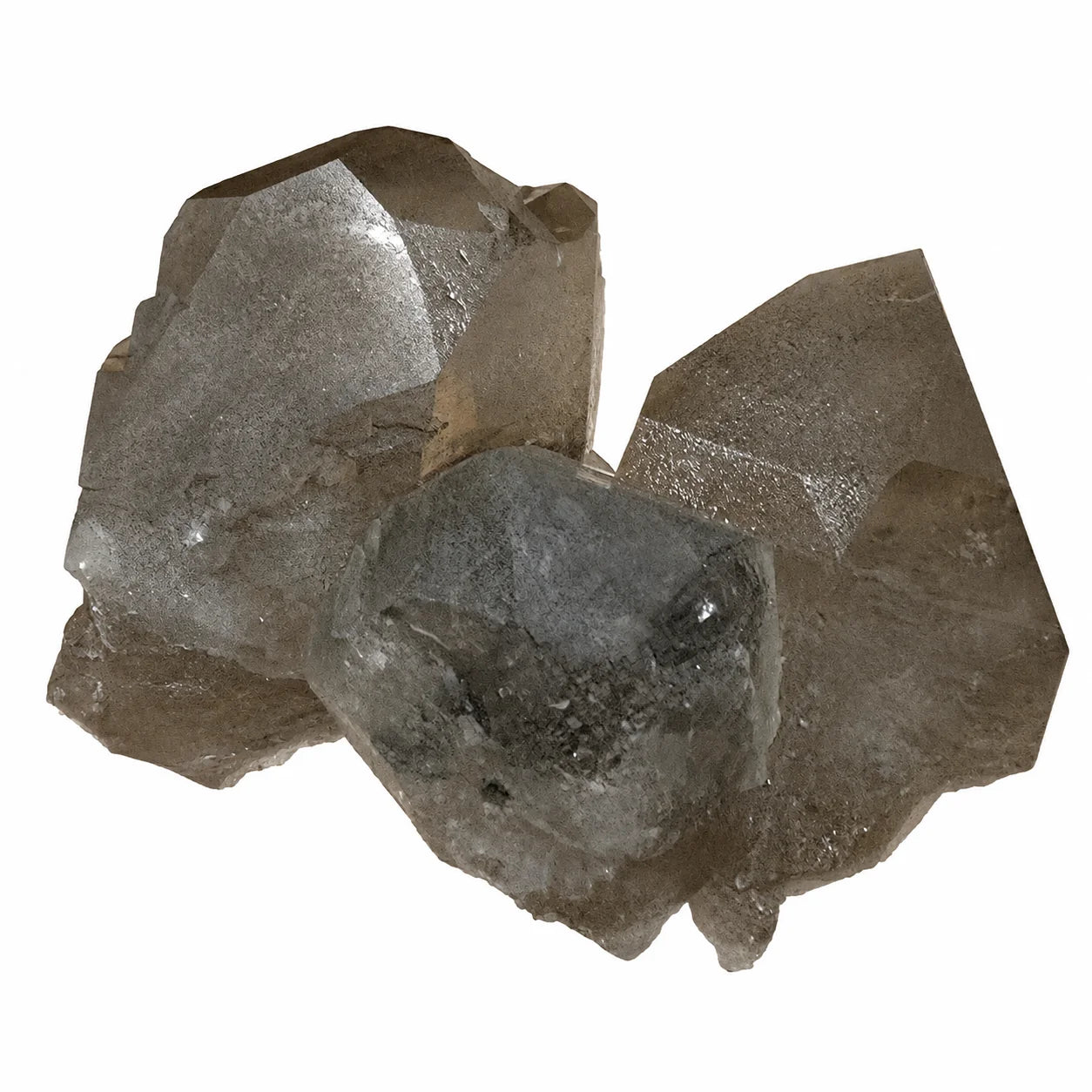 Cristaux de quartz fumé gwindel de Talèfre, Mont Blanc, France, mettant en valeur les faces prismatiques, les terminaisons naturelles et la croissance torsadée caractéristique.