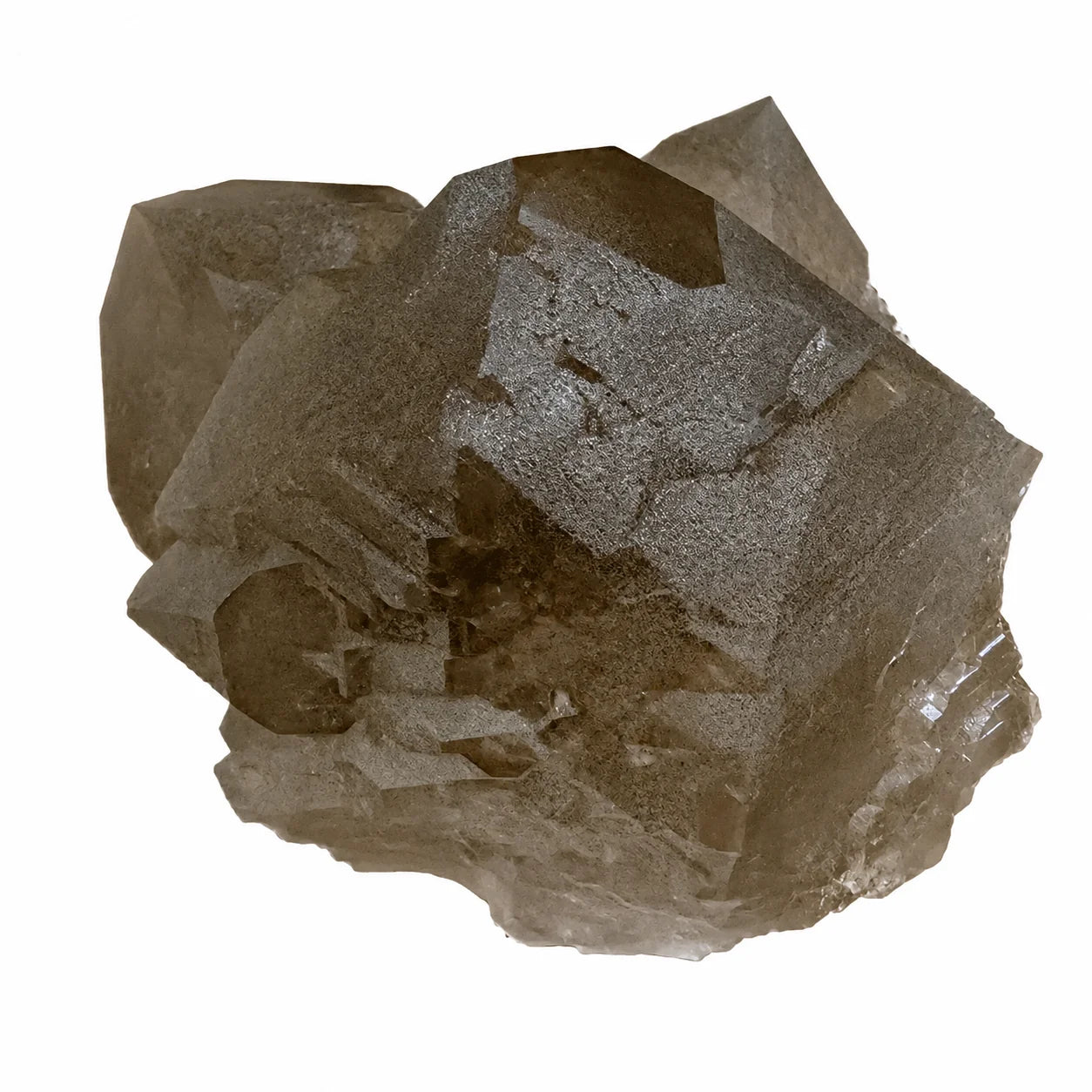 Quartz fumé gwindel naturel de Talèfre, Mont Blanc, France, pièce minéralogique de collection révélant la superposition des cristaux et une excellente qualité de cristallisation.