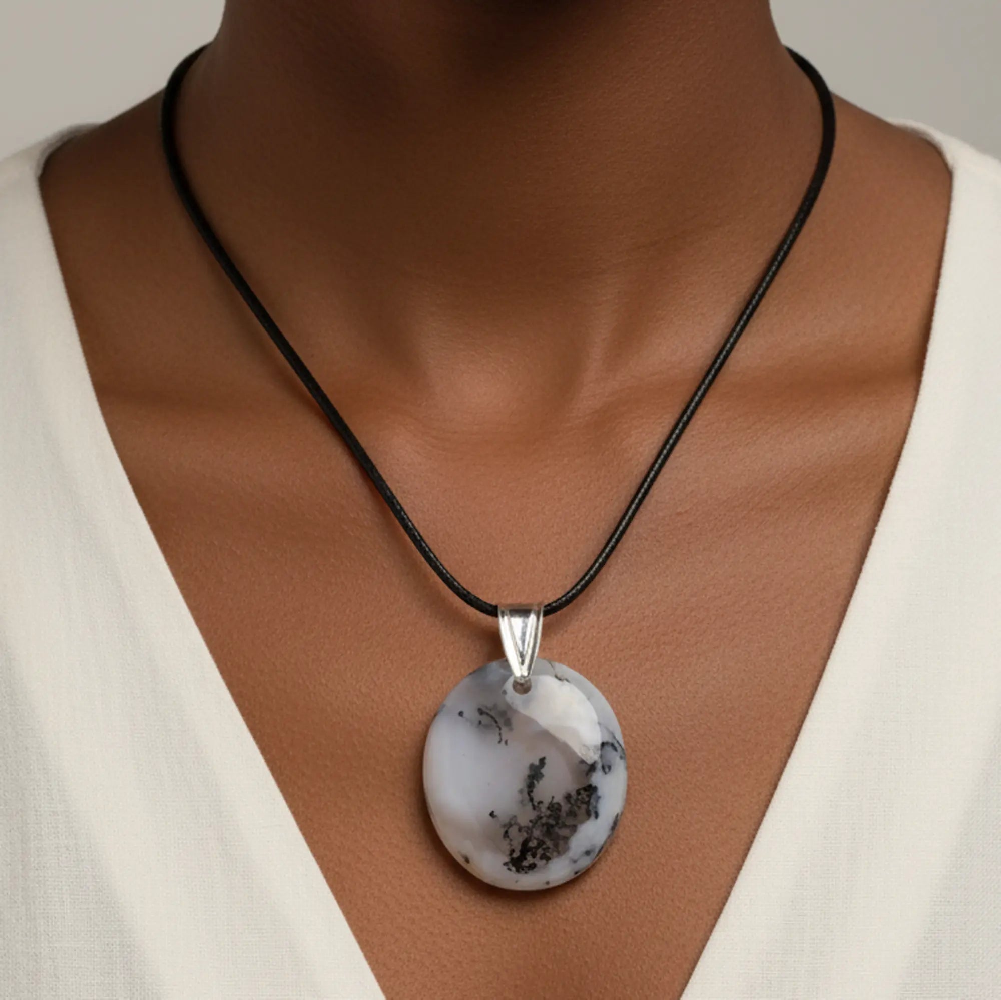 Pendentif Agate dendritique argent - ovale - 3 à 3.5 cm