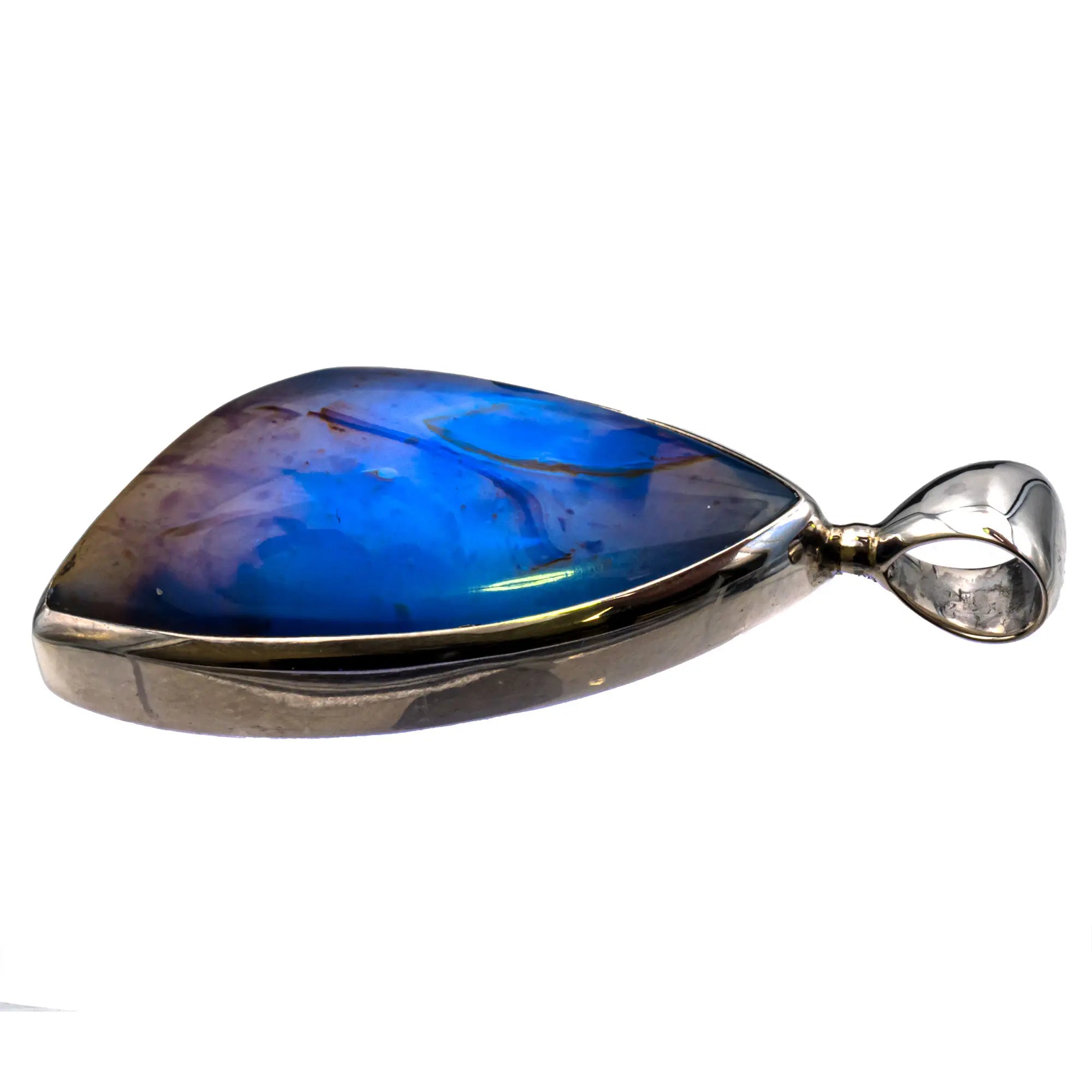 Pendentif Ambre bleu argent - CRISTAL SOURCES