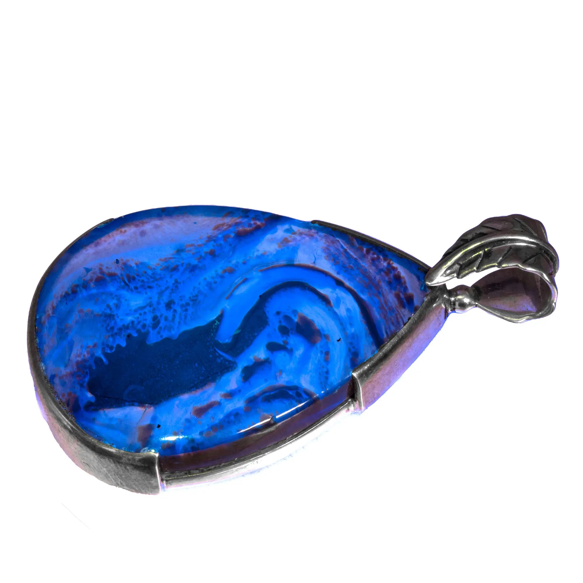 Pendentif Ambre bleu argent - CRISTAL SOURCES