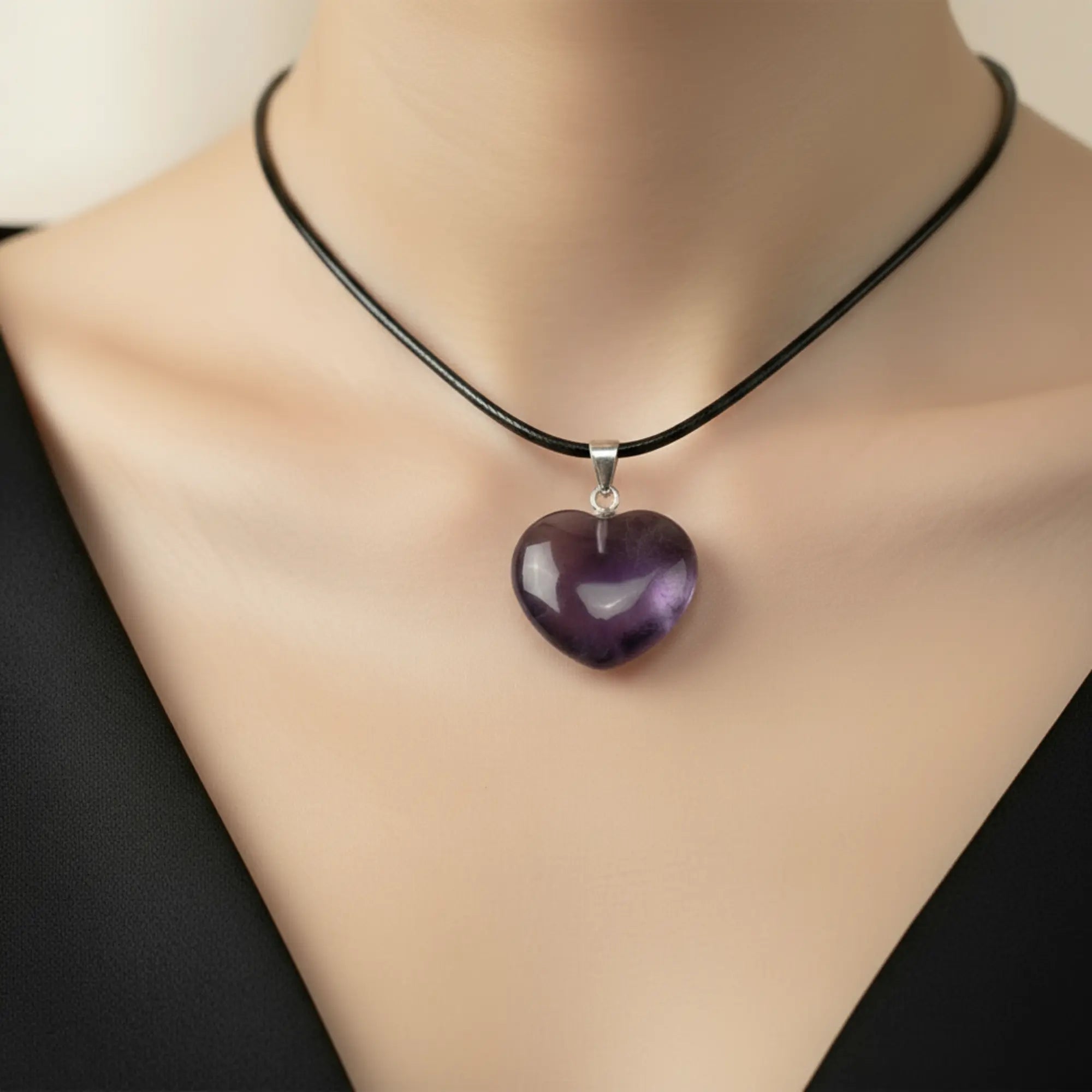 Pendentif Améthyste coeur sur bélière argent - Pendentif - CRISTAL SOURCES