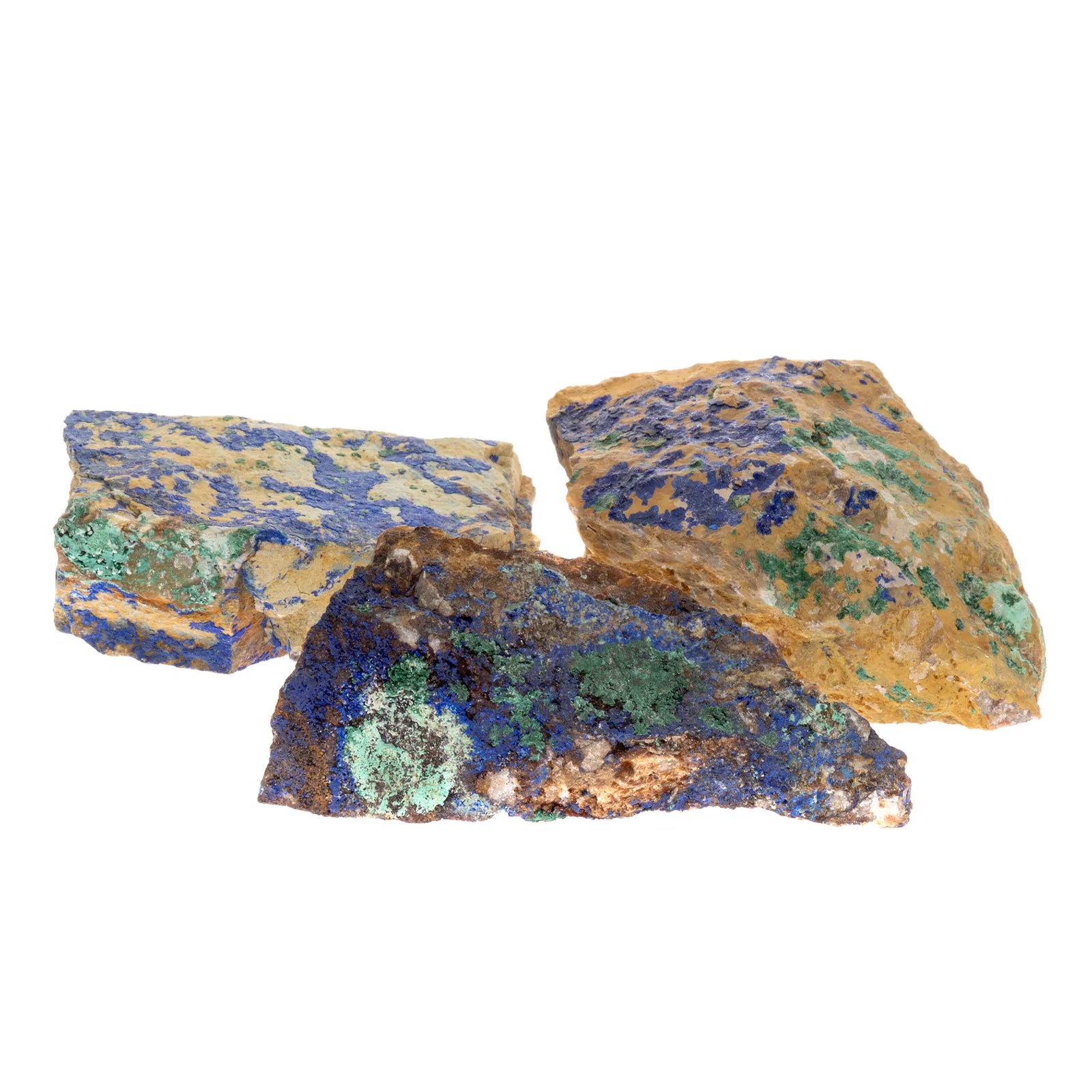 Azurite brute Maroc Aouli lot vue ensemble 9-10cm bleu intense sur gangue