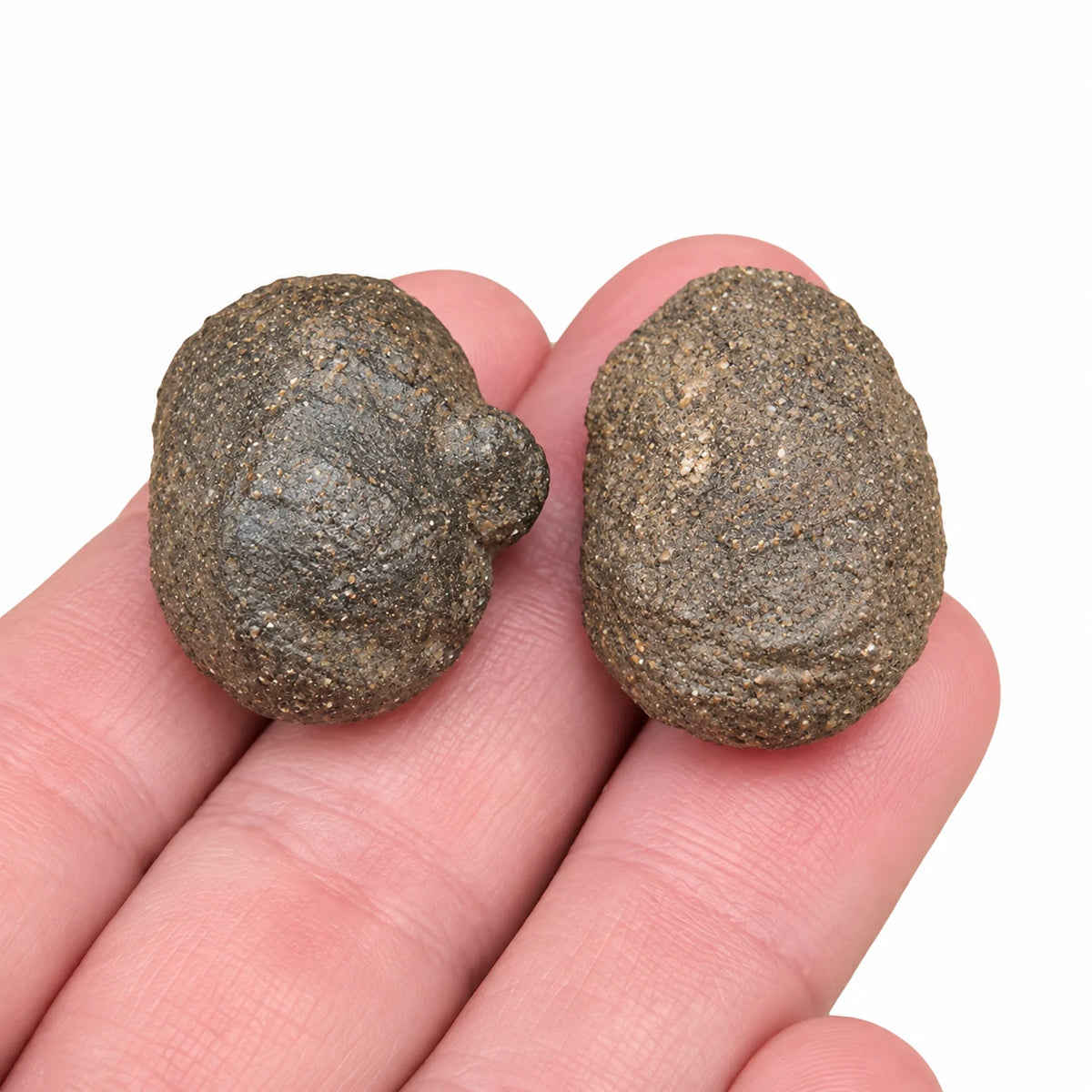 Pierre brute Boji d’Arizona vendue par paire, deux petites pierres naturelles brutes présentées dans la main