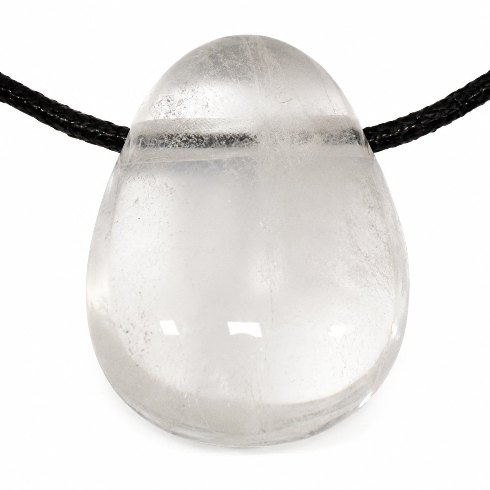Pendentif cristal de roche de Madagascar en pierre percée naturelle avec cordon noir, quartz transparent poli de qualité, bijou en pierre naturelle pour lithothérapie.