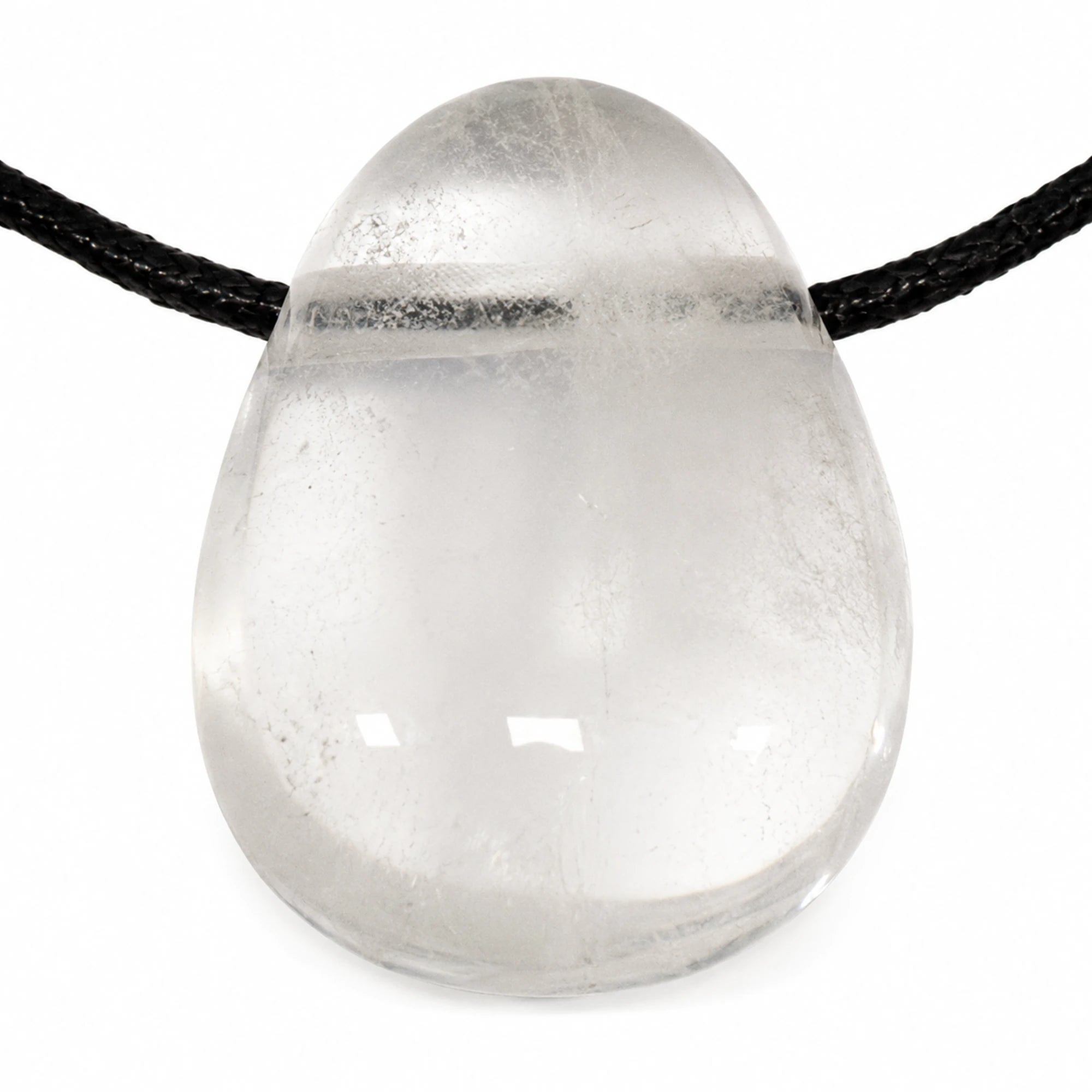 Pendentif cristal de roche de Madagascar en pierre percée naturelle avec cordon noir, quartz transparent poli de qualité, bijou en pierre naturelle pour lithothérapie.