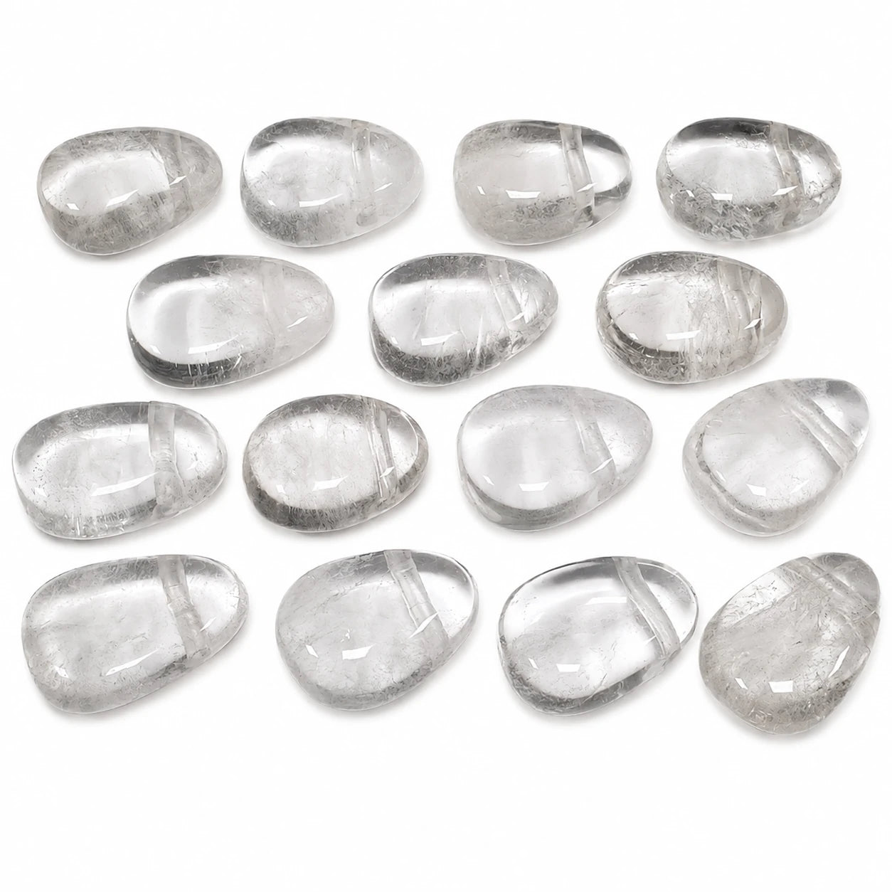 Lot de pendentifs en cristal de roche de Madagascar, pierres percées naturelles en quartz transparent poli, sélection de pendentifs artisanaux pour lithothérapie et collection.