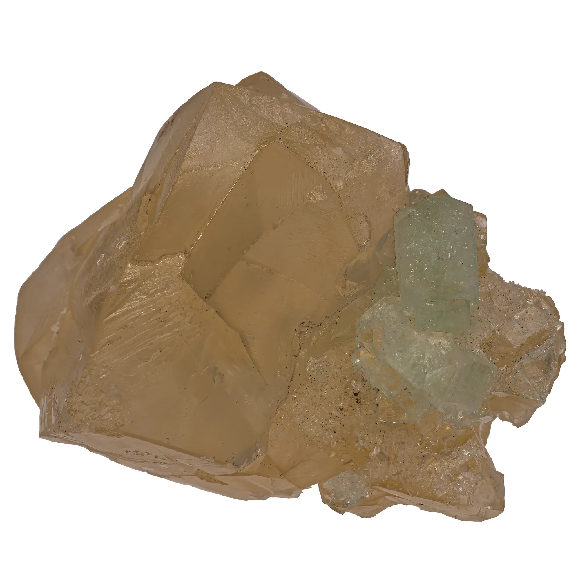 calcite brut avec apophyllite verte micros‑cristaux stilbite