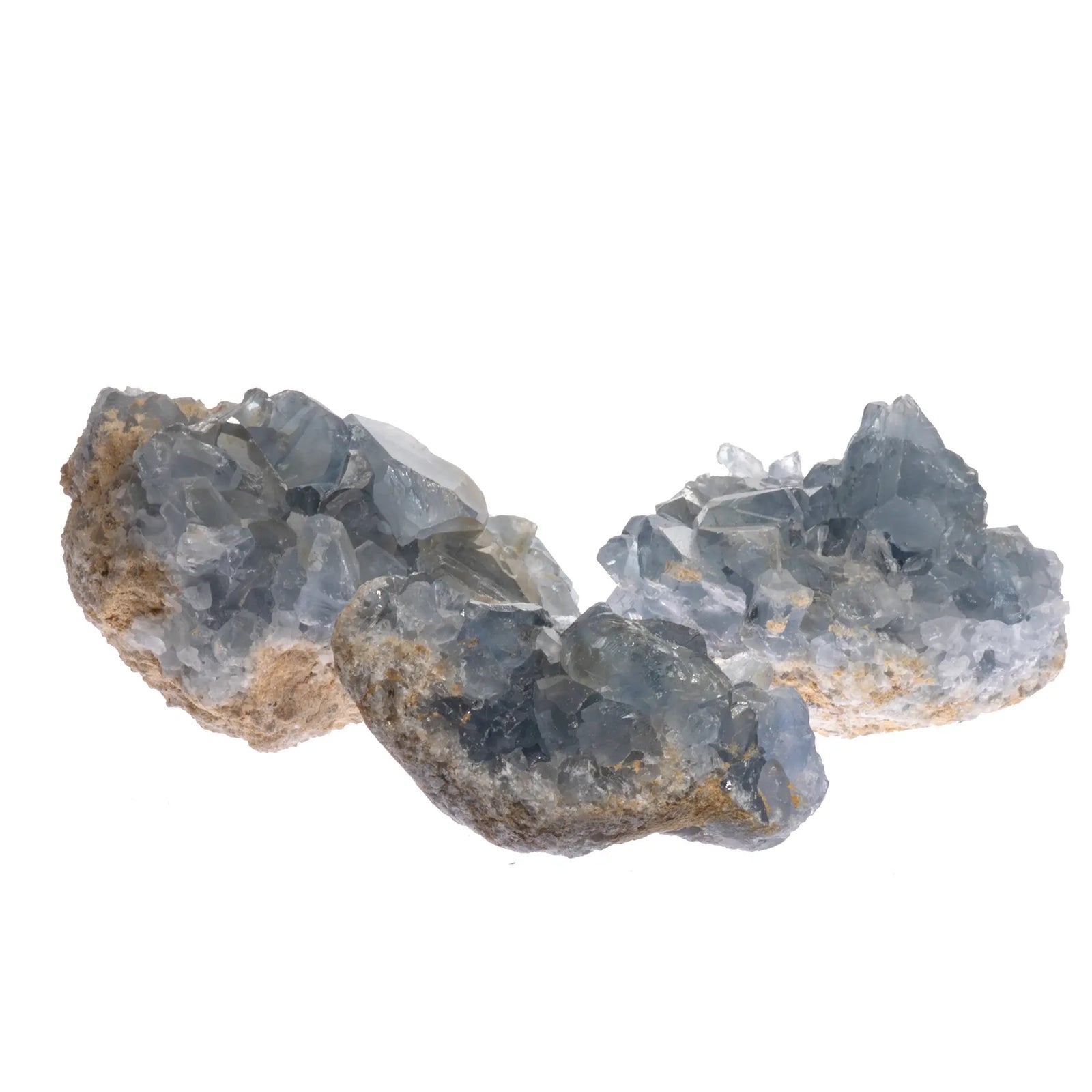 Amas célestine bleue Sakoany Madagascar vue principale 6-7cm cristaux bleu pâle