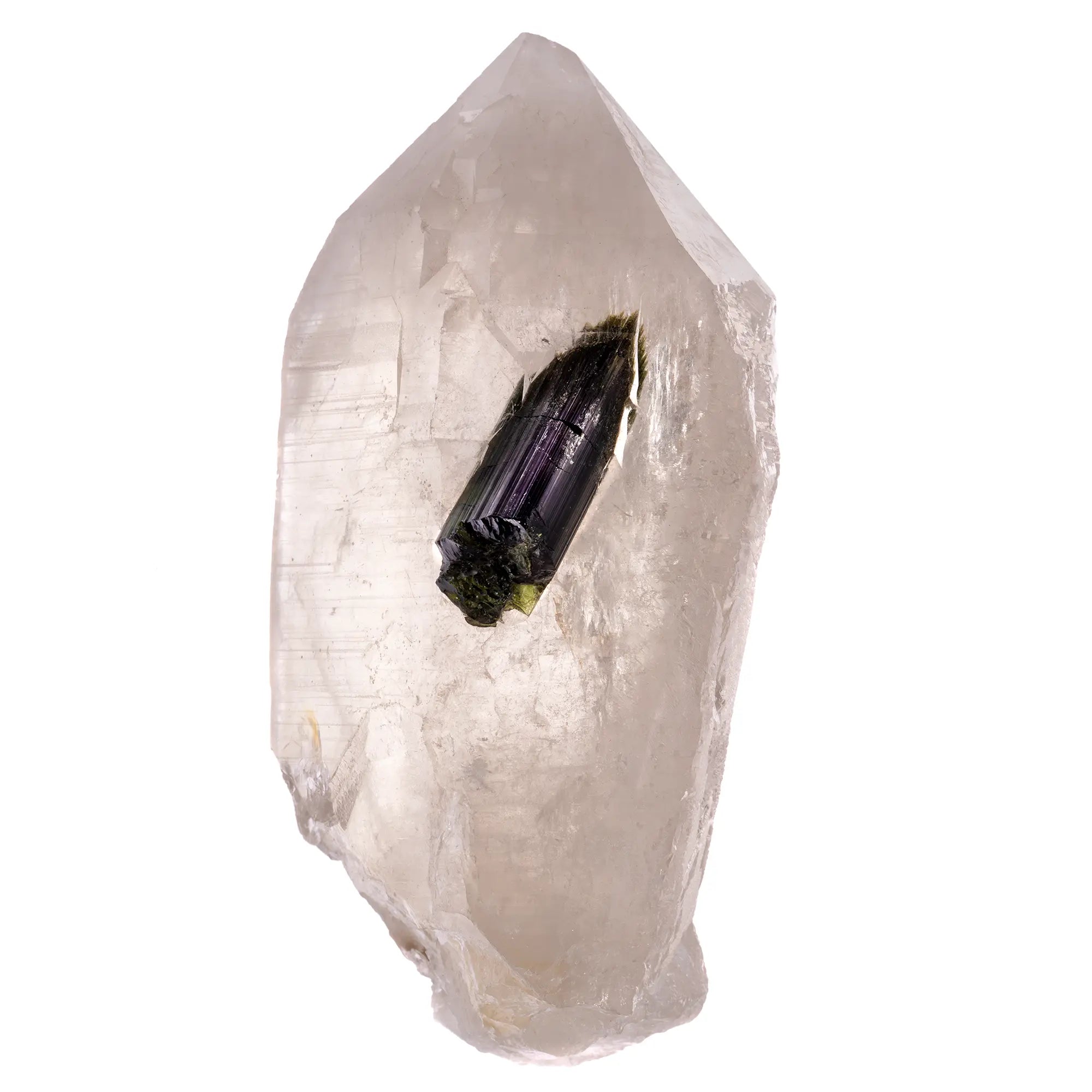 Gros cristal de citrine claire avec tourmaline verte fibreuse  – Barra do Salinas, Brésil