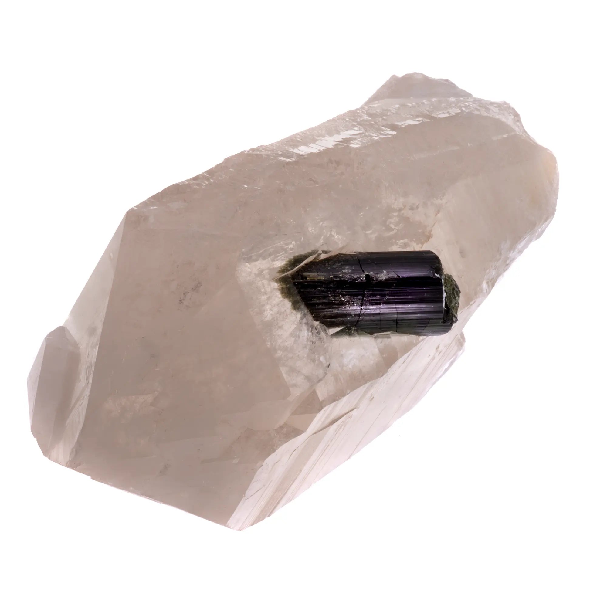 Gros cristal de citrine claire avec tourmaline verte fibreuse  – Barra do Salinas, Brésil