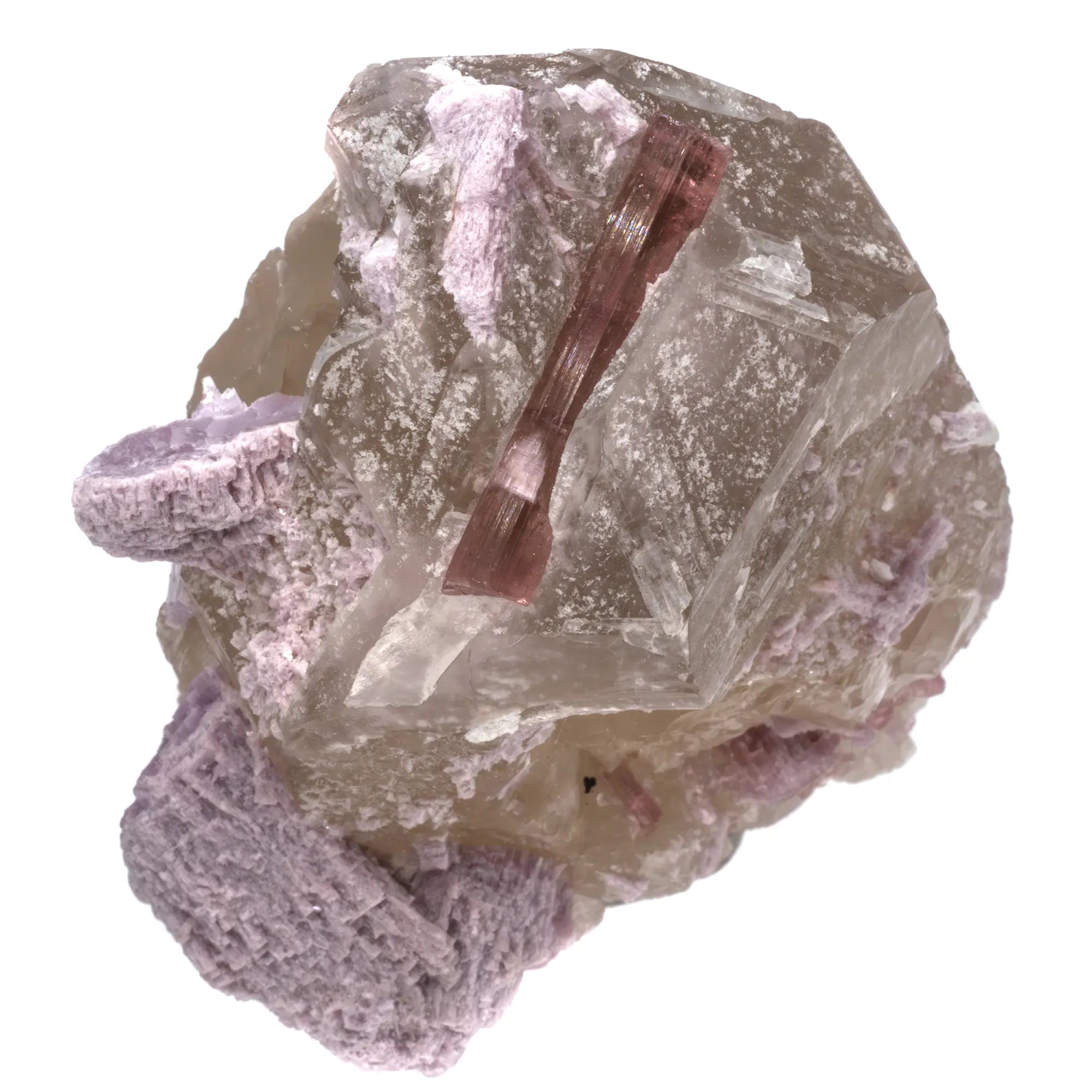 Tourmaline rose et lépidolite sur quartz - collection - CRISTAL SOURCES