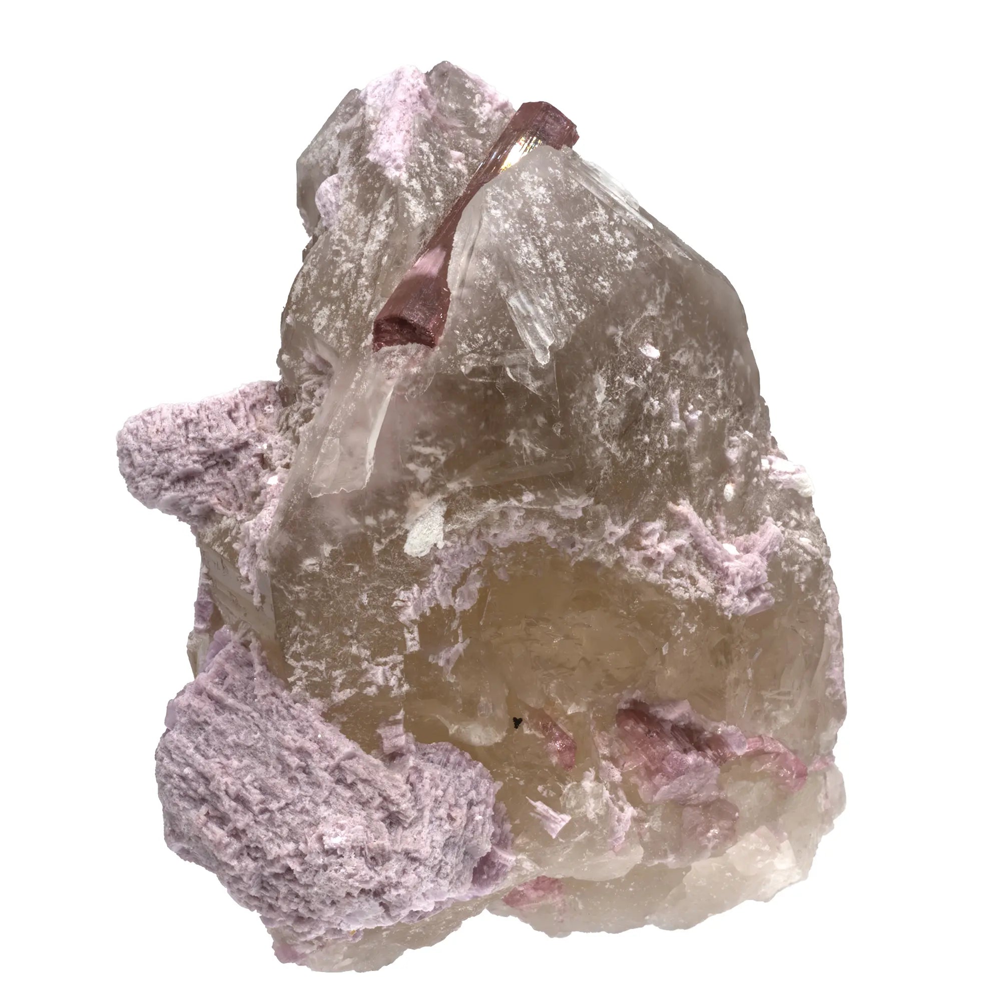 Tourmaline rose et lépidolite sur quartz - collection - CRISTAL SOURCES