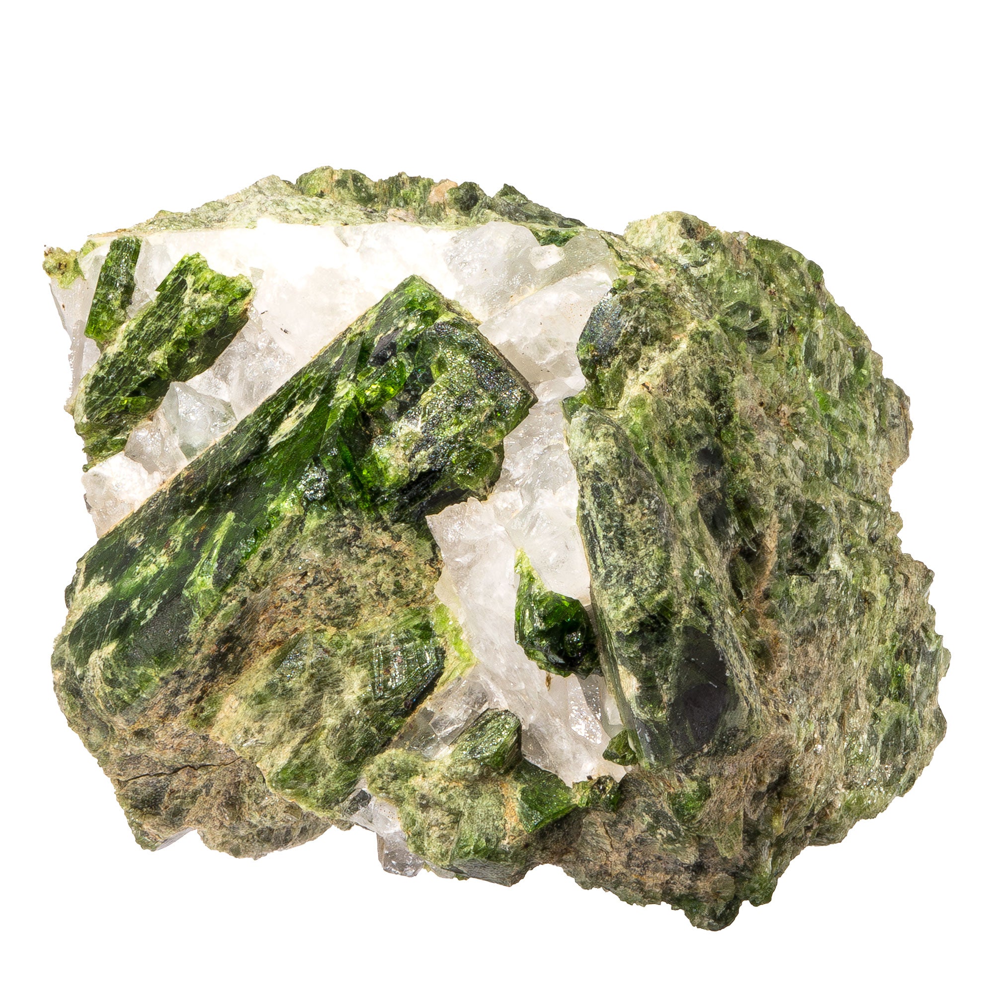 Diopside cristal brut sur gangue - Araçuai, Brésil