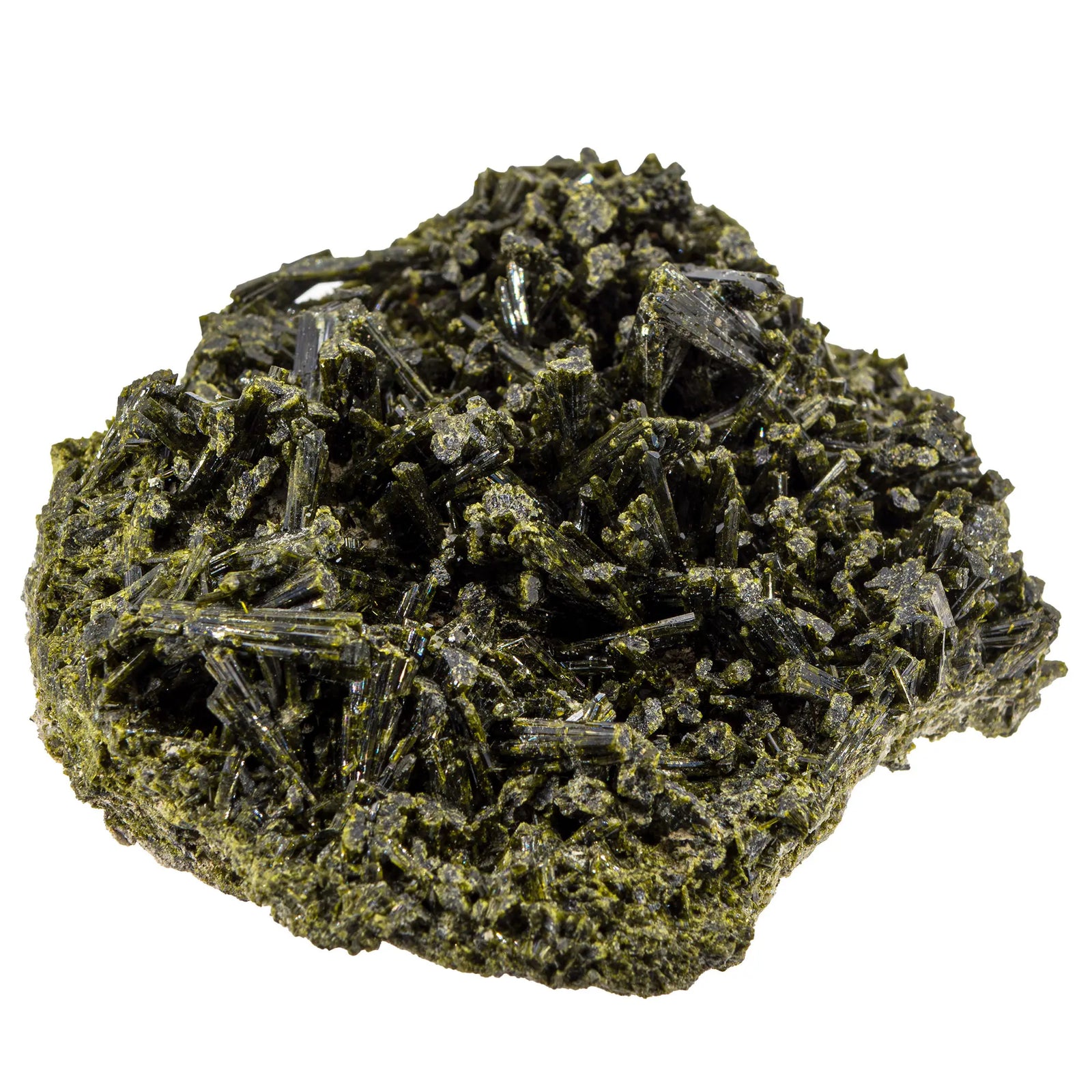 Épidote Druse 352g Bourg d'Oisans Isère France cristaux verts brillants naturels