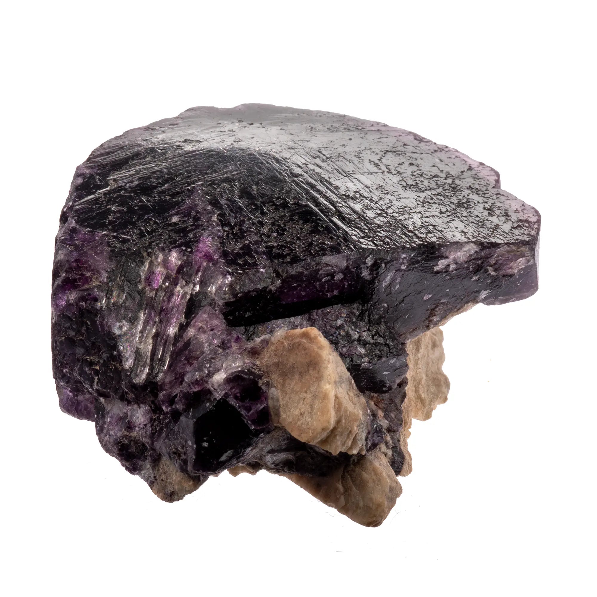 Fluorite violette Brésil 271g - cristal tabulaire sur feldspath orthose